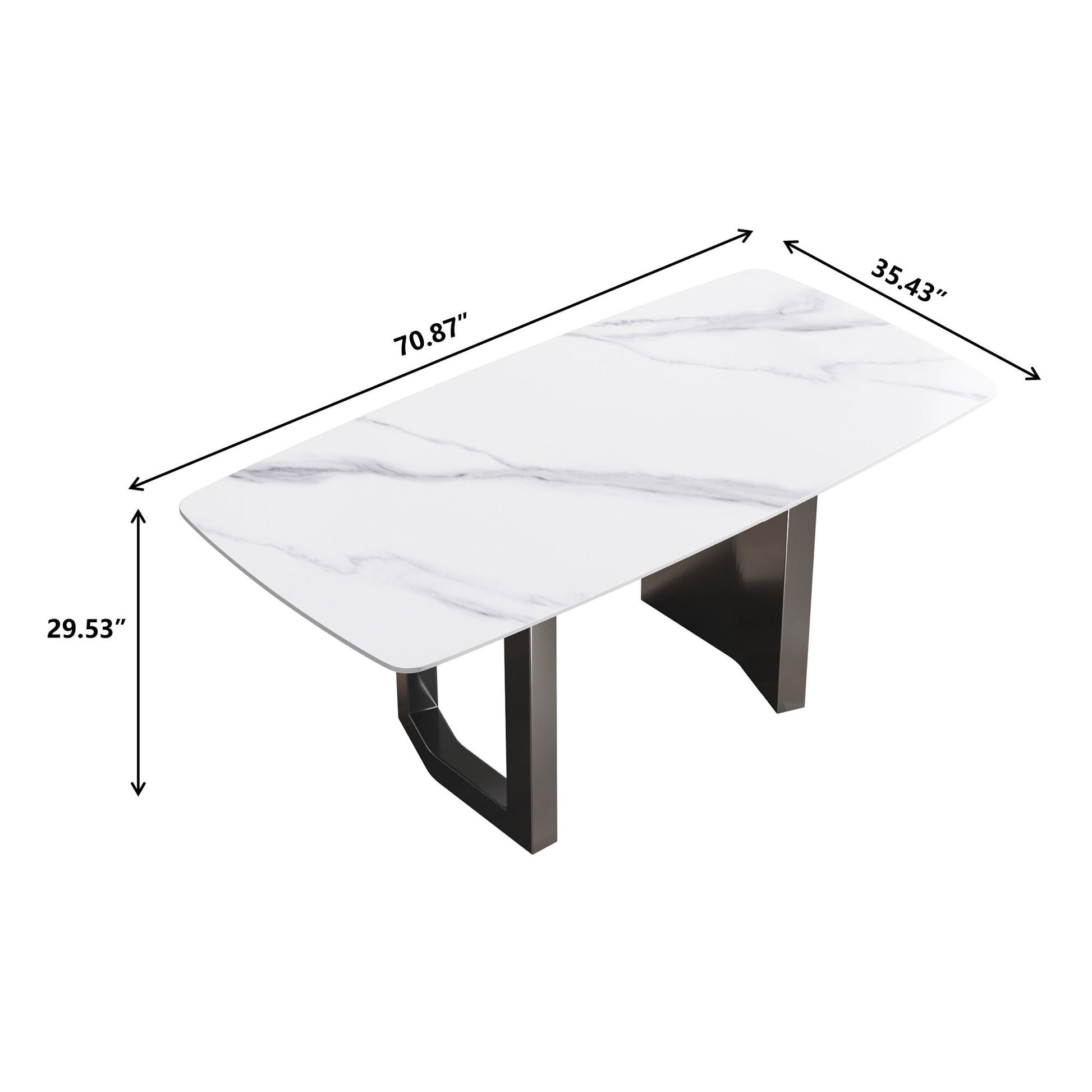 70.87" Modern Artificial Stone White Curved Black Metal Leg Dining Table - White / Black - Best Buy Furniture
