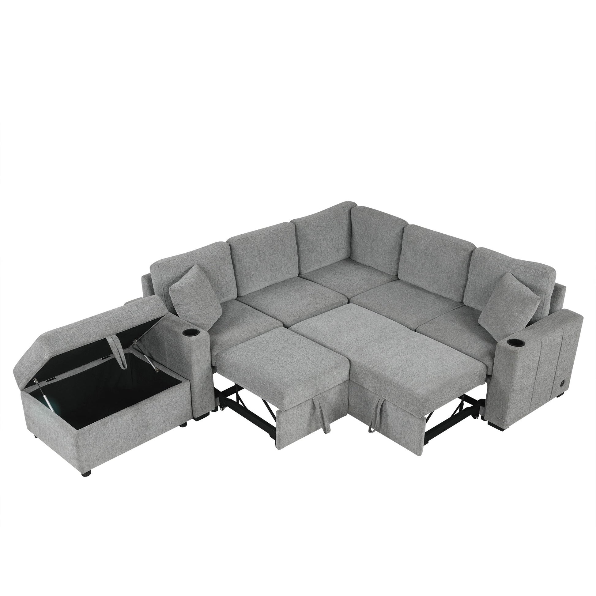 Sectional Sofa Convertible Pull-Out Sofa Bed With A Movable Storage Ottoman For Living Room - Best Buy Furniture