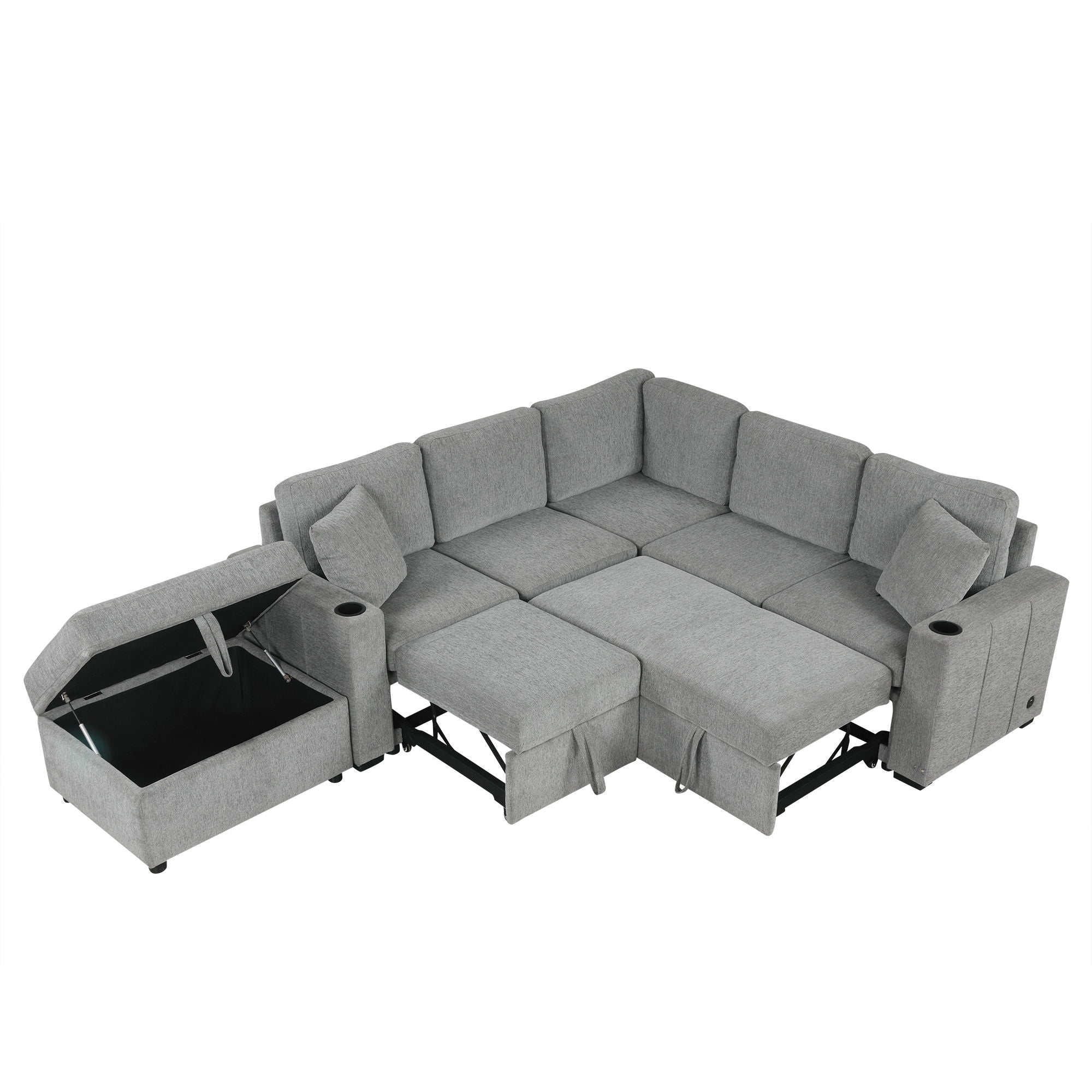 Sectional Sofa Convertible Pull-Out Sofa Bed With A Movable Storage Ottoman For Living Room - Best Buy Furniture