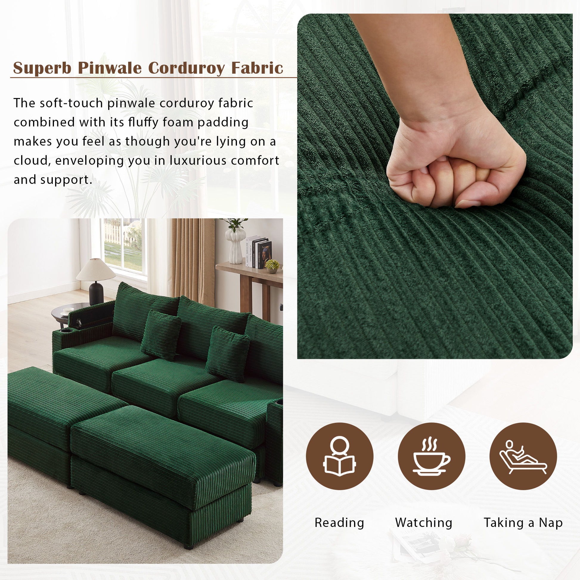 Modern Style Loveseat Sofa Sectional Sofa Couch With Storage Space, A Movable Ottoman, Two USB Ports, Two Cup Holders, A Phone Holder For Living Room - Best Buy Furniture