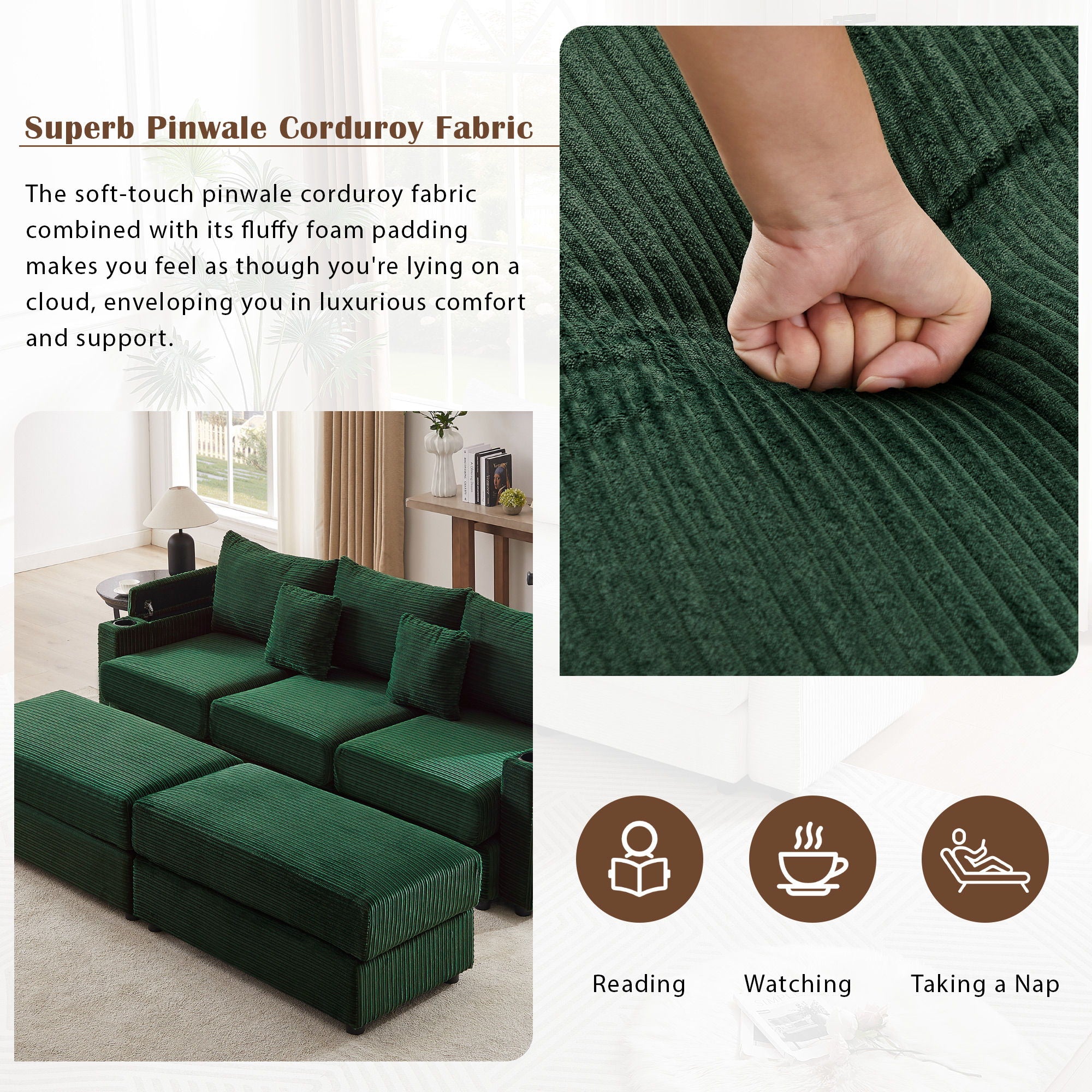 Modern Style Loveseat Sofa Sectional Sofa Couch With Storage Space, A Movable Ottoman, Two USB Ports, Two Cup Holders, A Phone Holder For Living Room - Best Buy Furniture