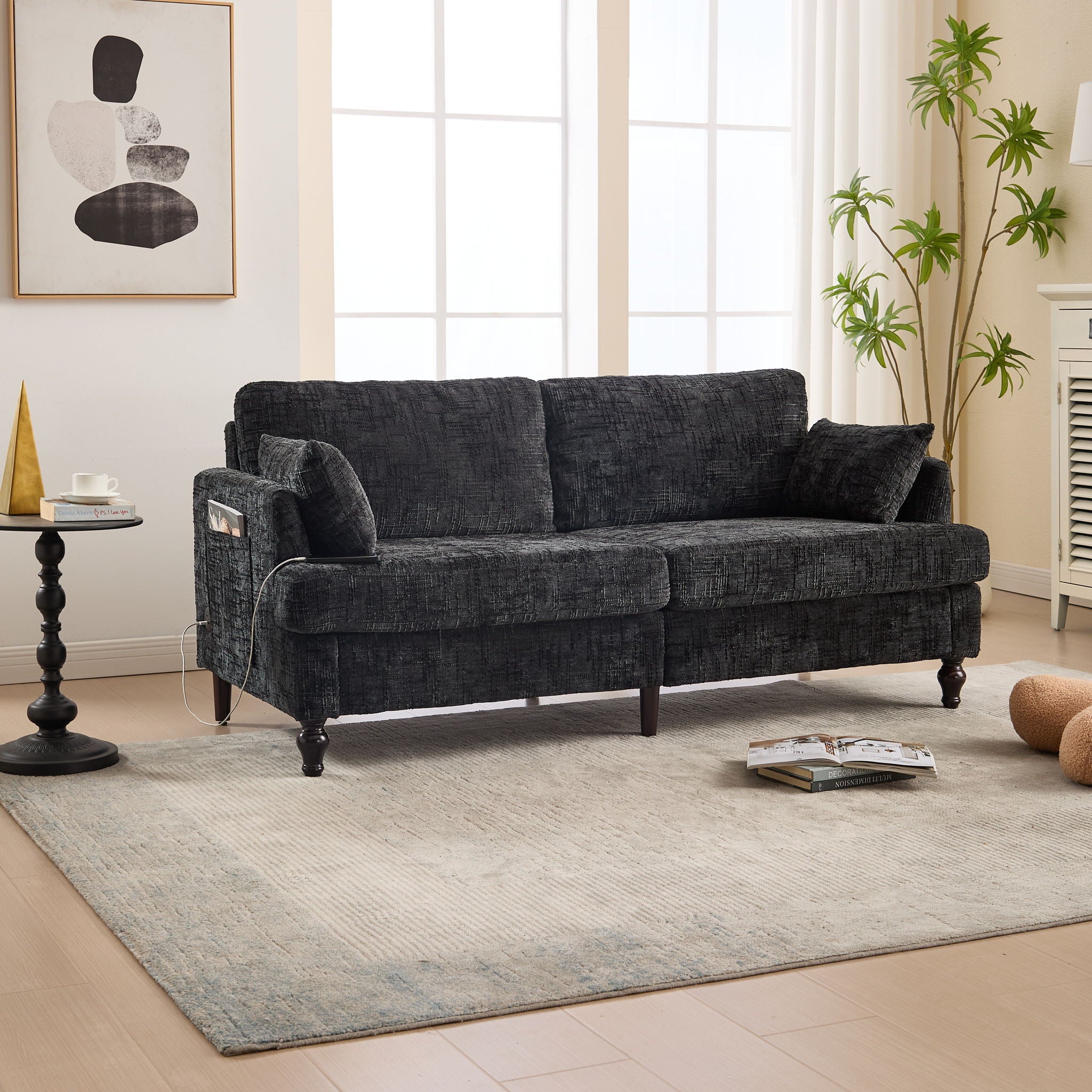 Chenille 2 Seater Sofa With LED Light, USB Charging Port, And Storage Bag - Best Buy Furniture