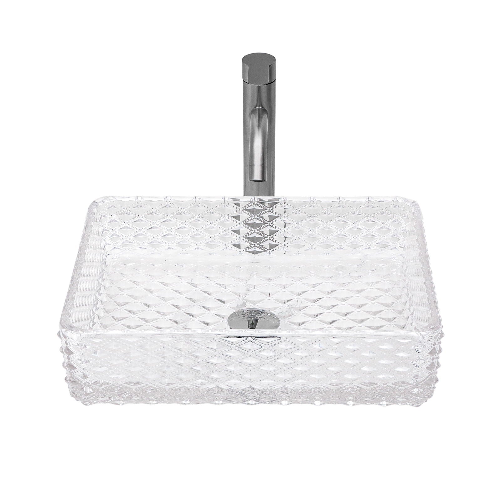 Rectangle Vessel Sink With Diamond Texture With Pop Up Drain (No Faucet) - White
