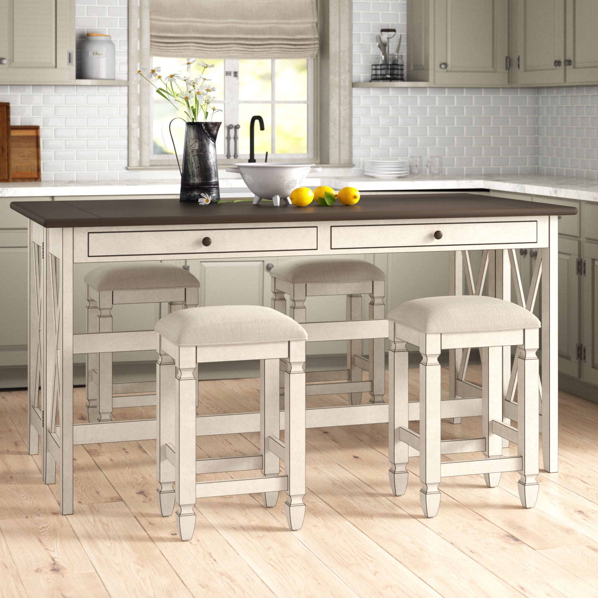 Drop Leaf Table With 4 Stools - Antique White - Best Buy Furniture