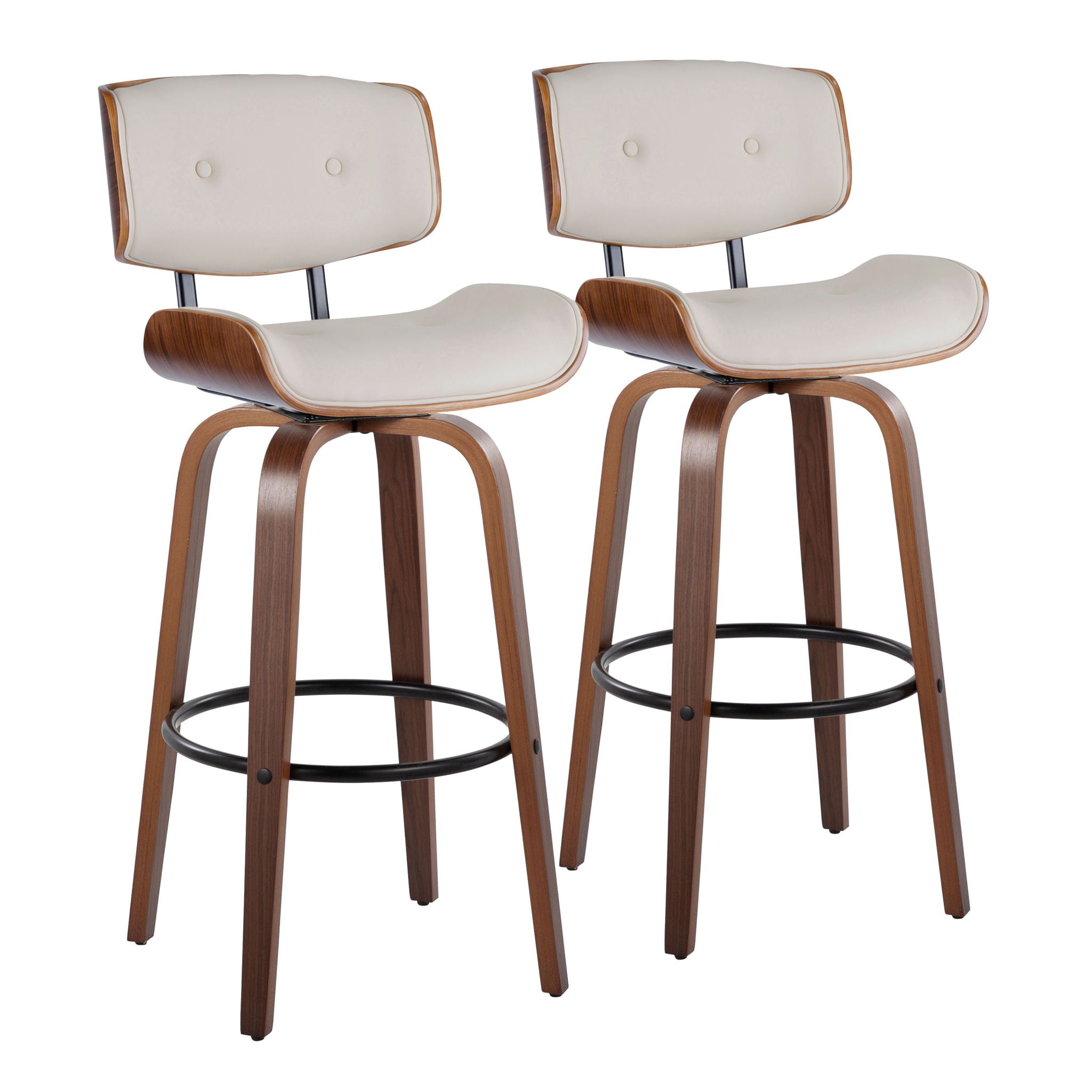 Lombardi - Mid-Century Modern Fixed Height Barstool With Swivel With Round Footrest (Set of 2) - Best Buy Furniture