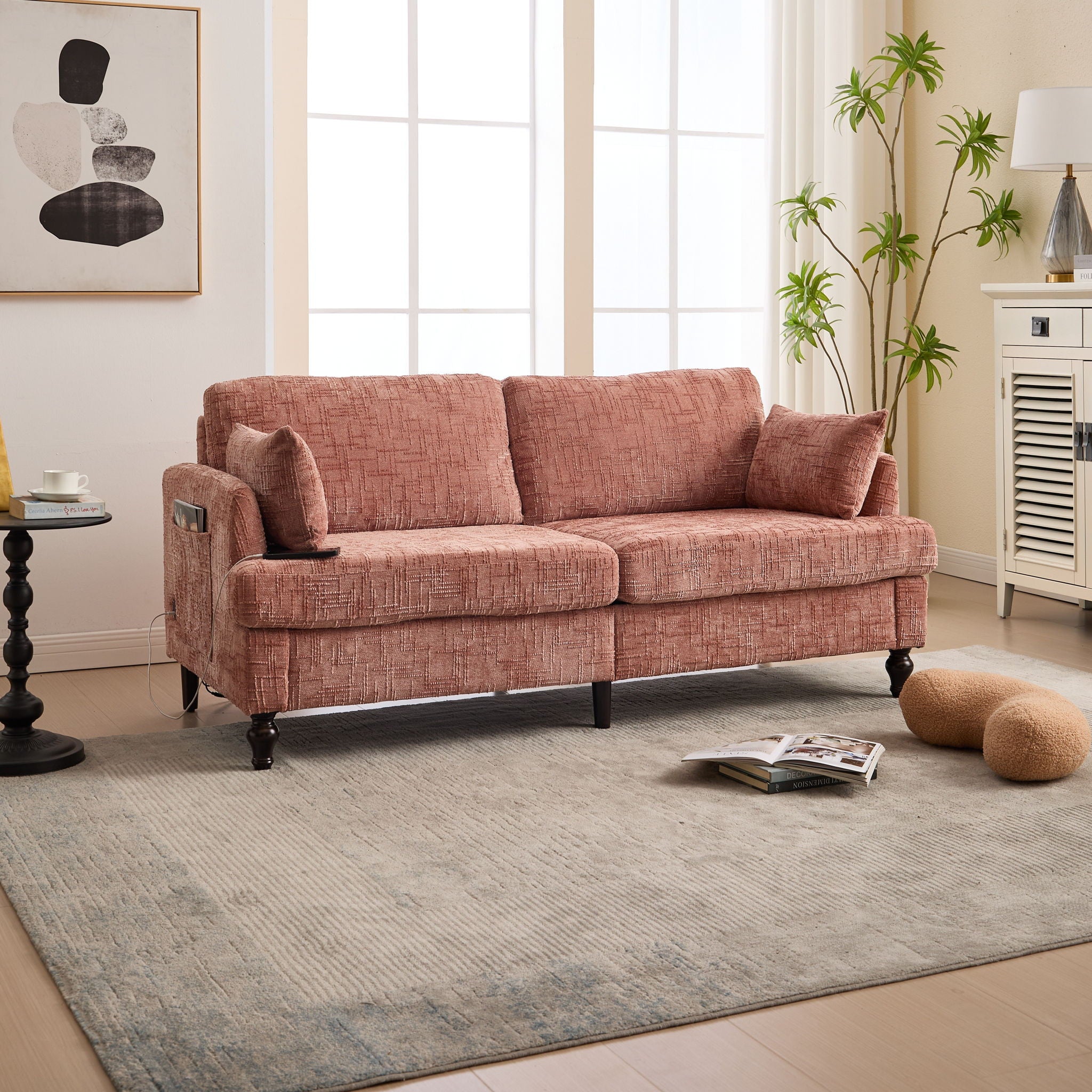 Chenille 2 Seater Sofa With LED Light, USB Charging Port, And Storage Bag - Best Buy Furniture