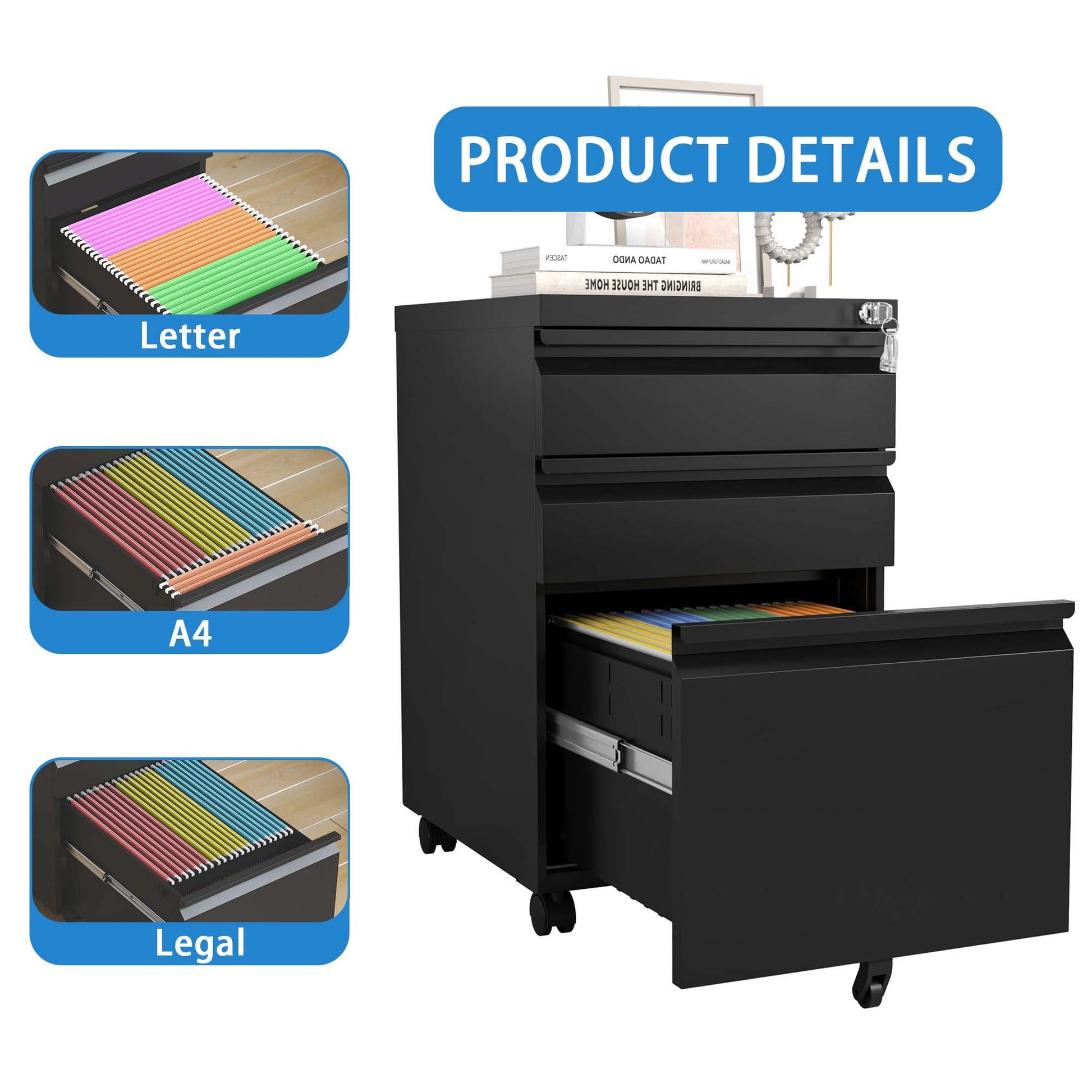 Metal Drawer Mobile File Cabinet With Lock For Home Office Organizer - Best Buy Furniture
