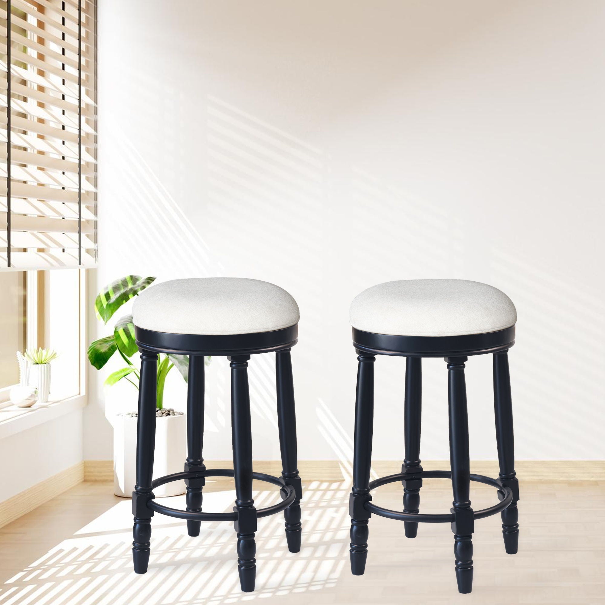 360° Swivel Wooden Barstools With Upholstered Seat, Counter Height (Set of 2) - Best Buy Furniture