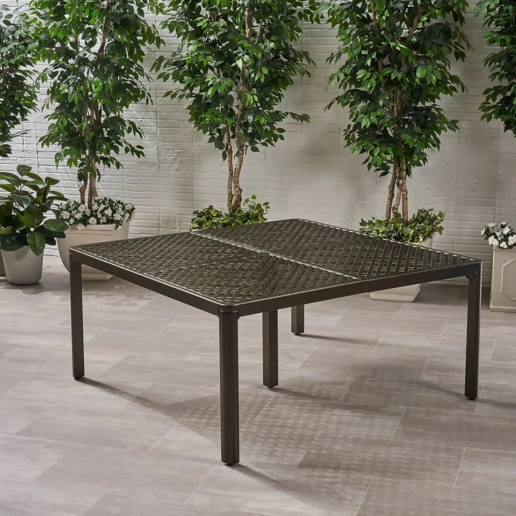 Outdoor Modern Aluminum Dining Table With Woven Accents - Best Buy Furniture