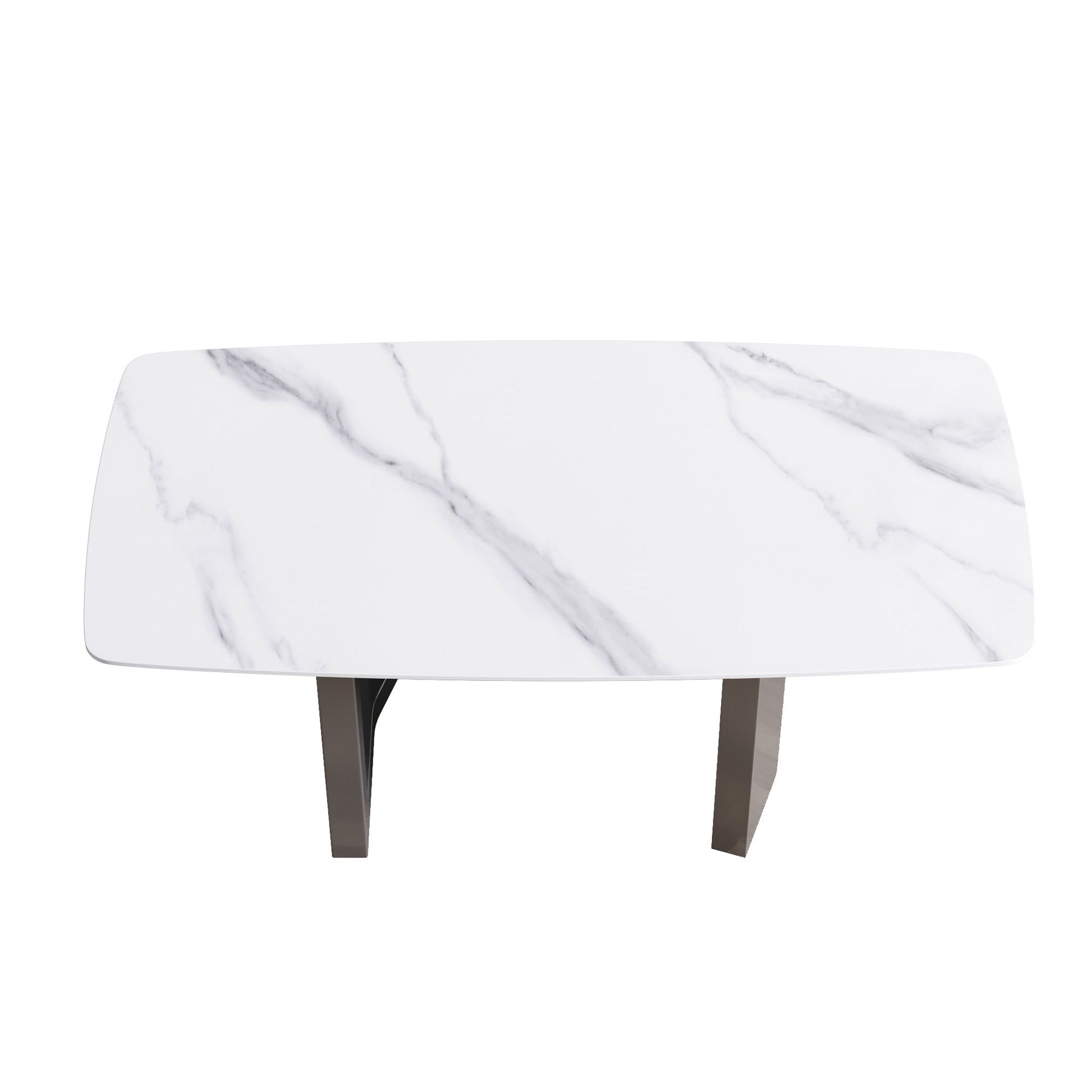 70.87" Modern Artificial Stone White Curved Black Metal Leg Dining Table - White / Black - Best Buy Furniture