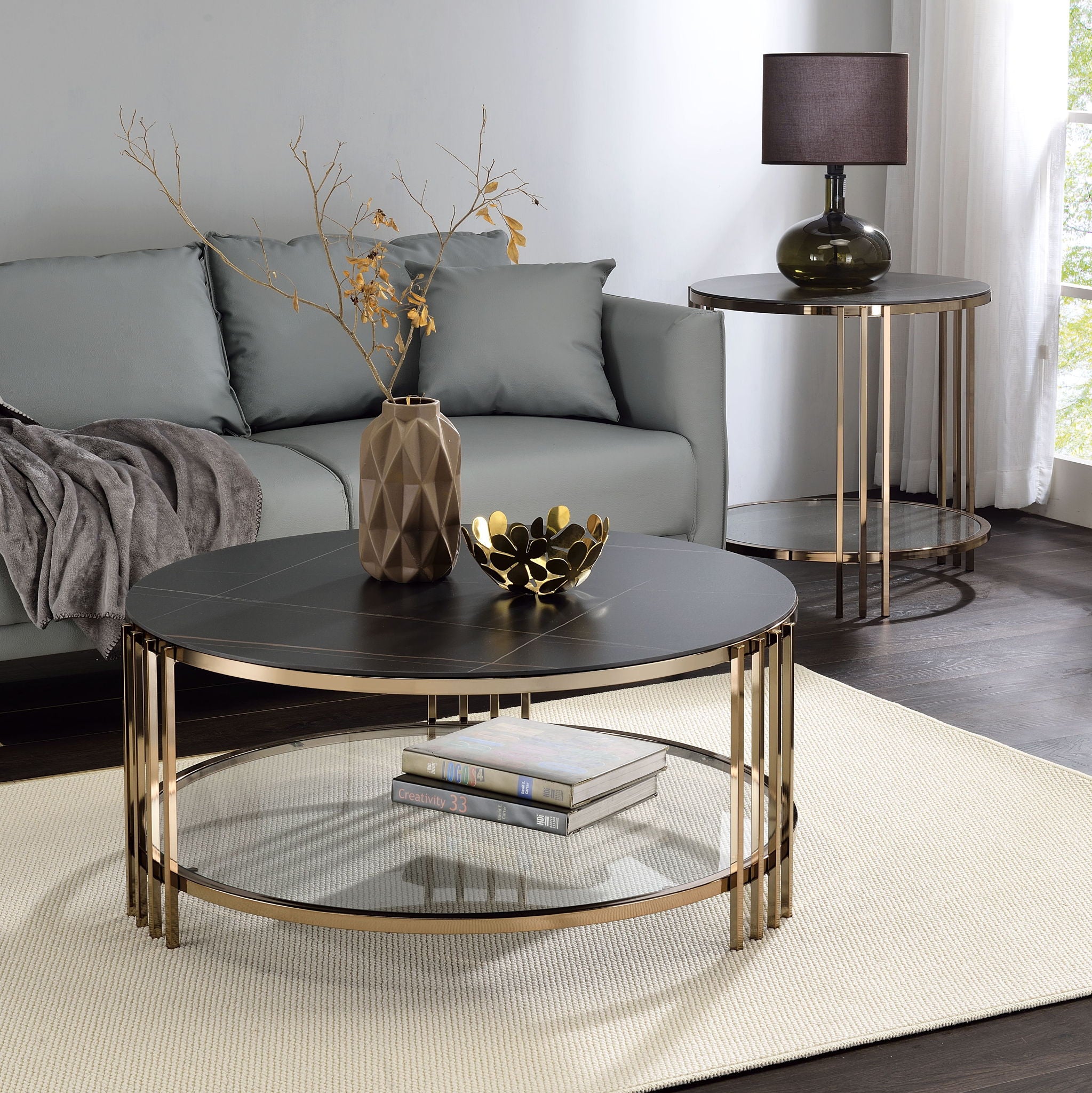 Abisha - Sintered Stone Top Round Table - Best Buy Furniture