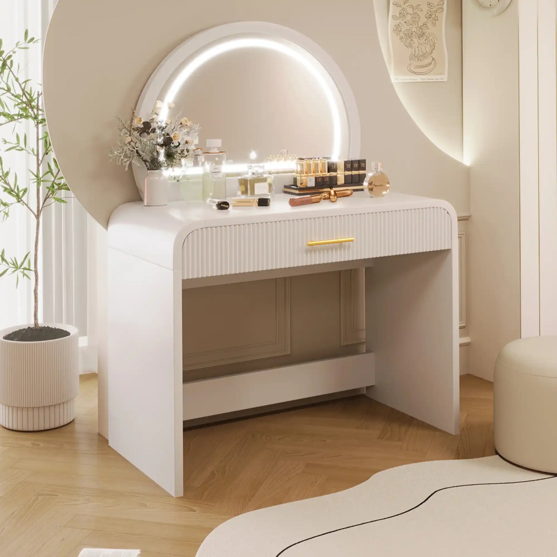 39" White Makeup Vanity Table with Touch Screen Mirror - Best Buy Furniture