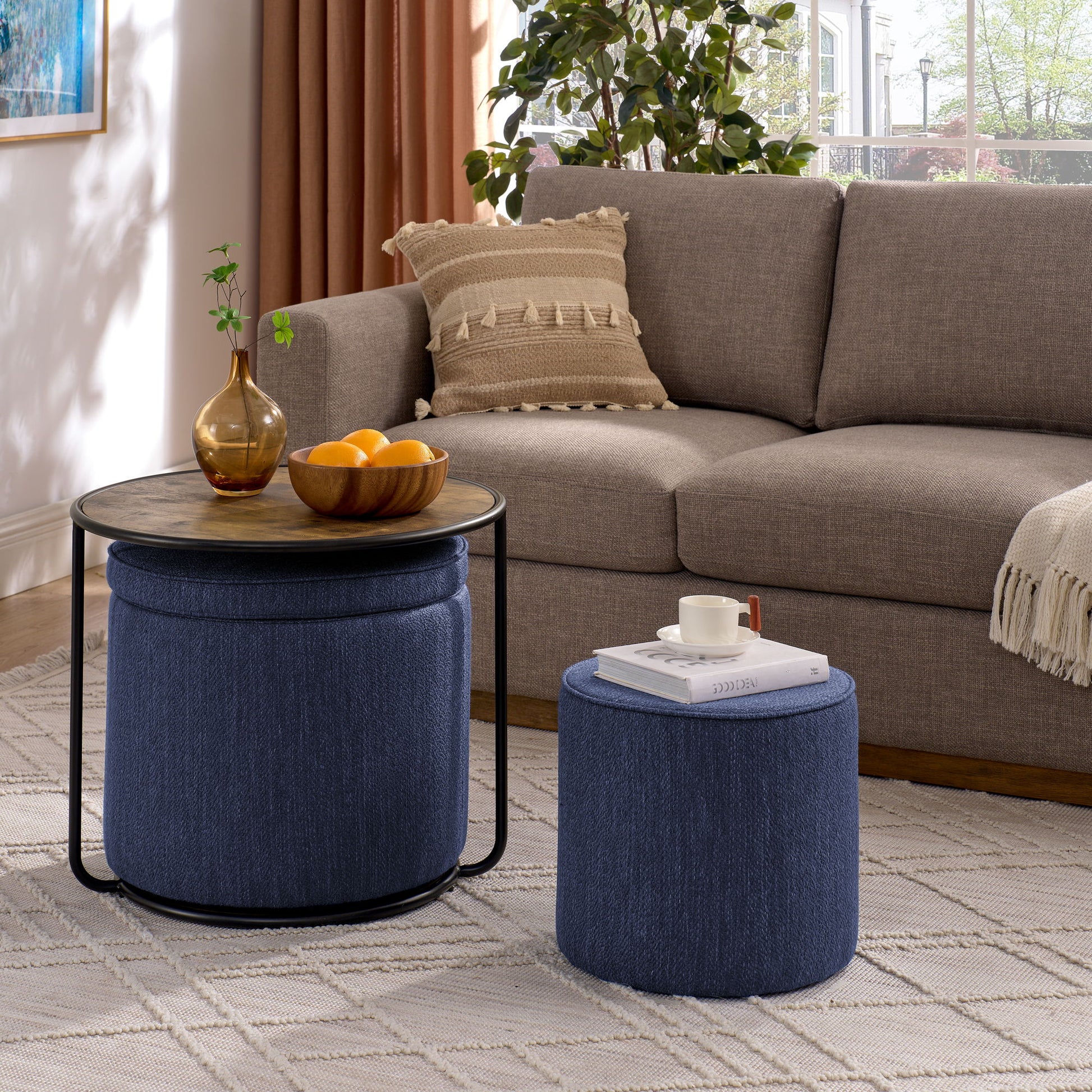 Multi Functional Ottoman And Table Set With Drum Stool - Best Buy Furniture