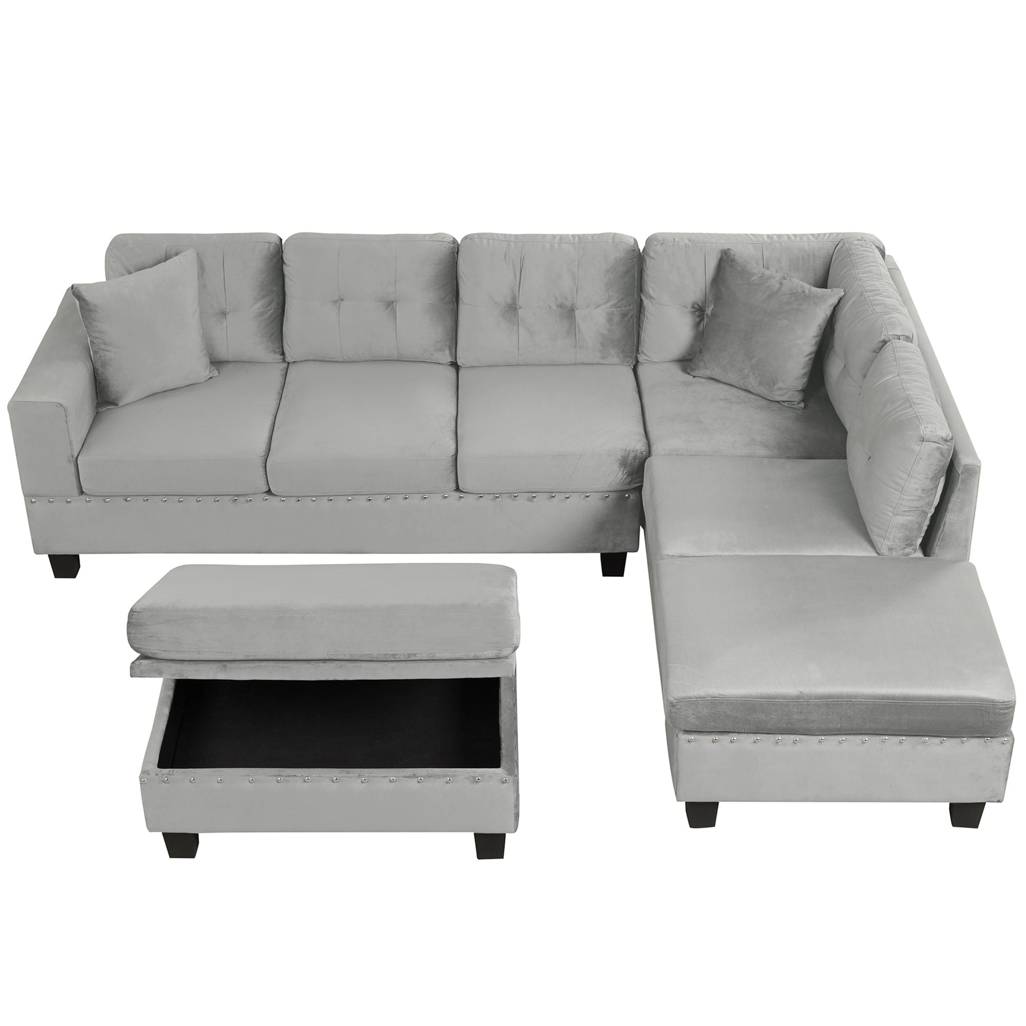 Modern Sectional Sofa With Storage Ottoman, L - Shape Couch With 2 Pillows And Cup Holders - Best Buy Furniture