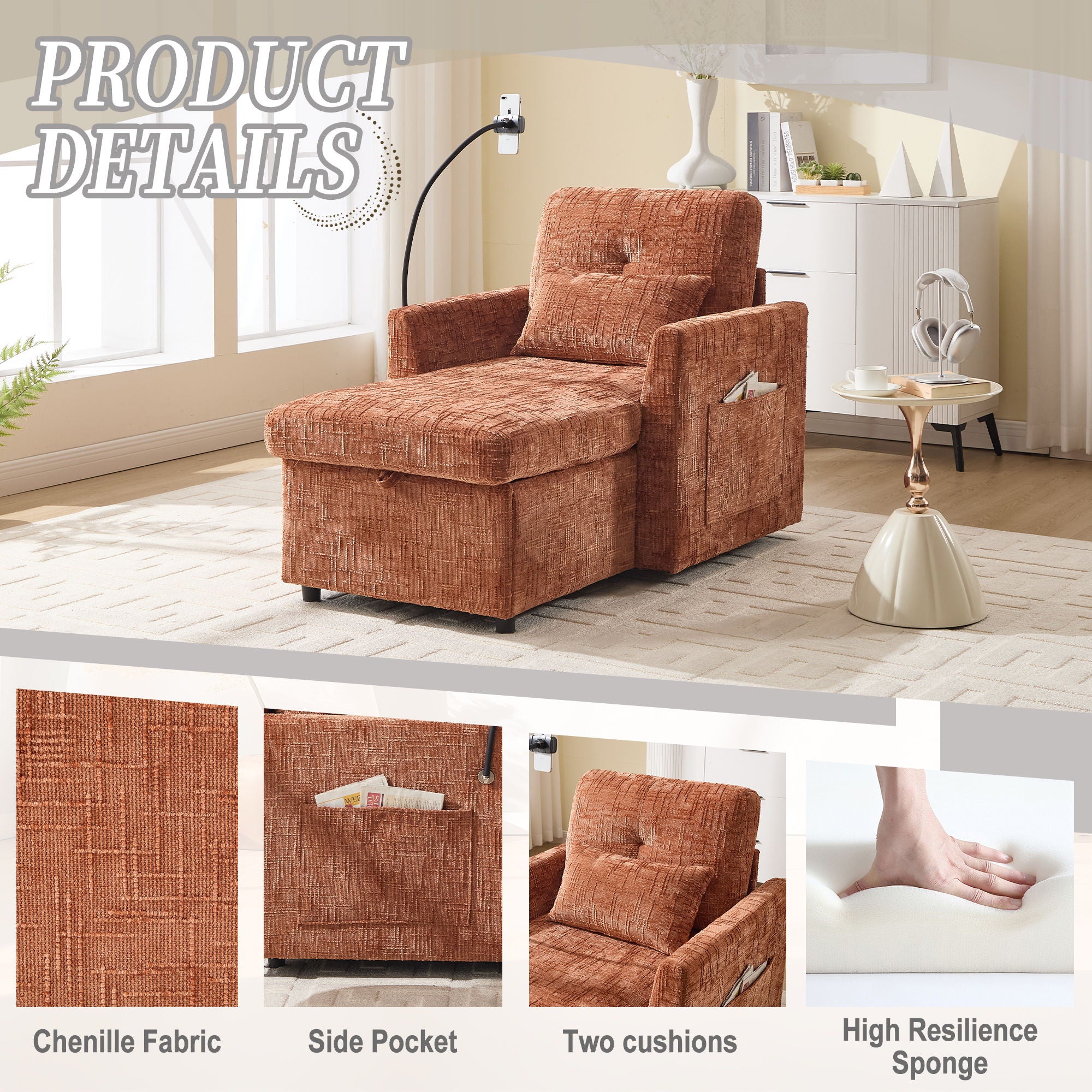 Multifunctional Chenille Recliner Sofa With Storage And Phone Bracket - Best Buy Furniture