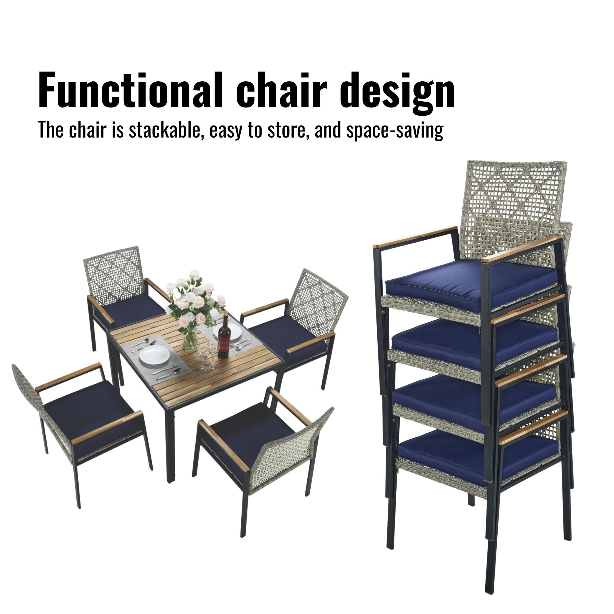 5 Piece Patio Dining Table Set, Acacia Wood Table Top With Umbrella Hole - Best Buy Furniture