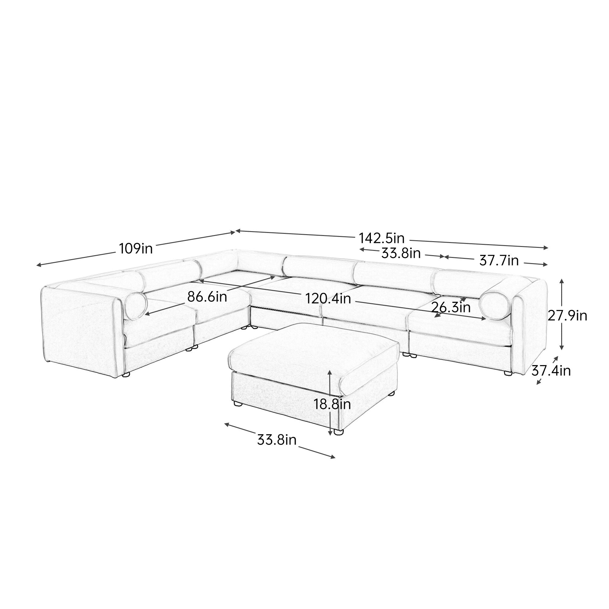 Contemporary Elegant White Chenille Sofa With Storage And Ottoman - Best Buy Furniture