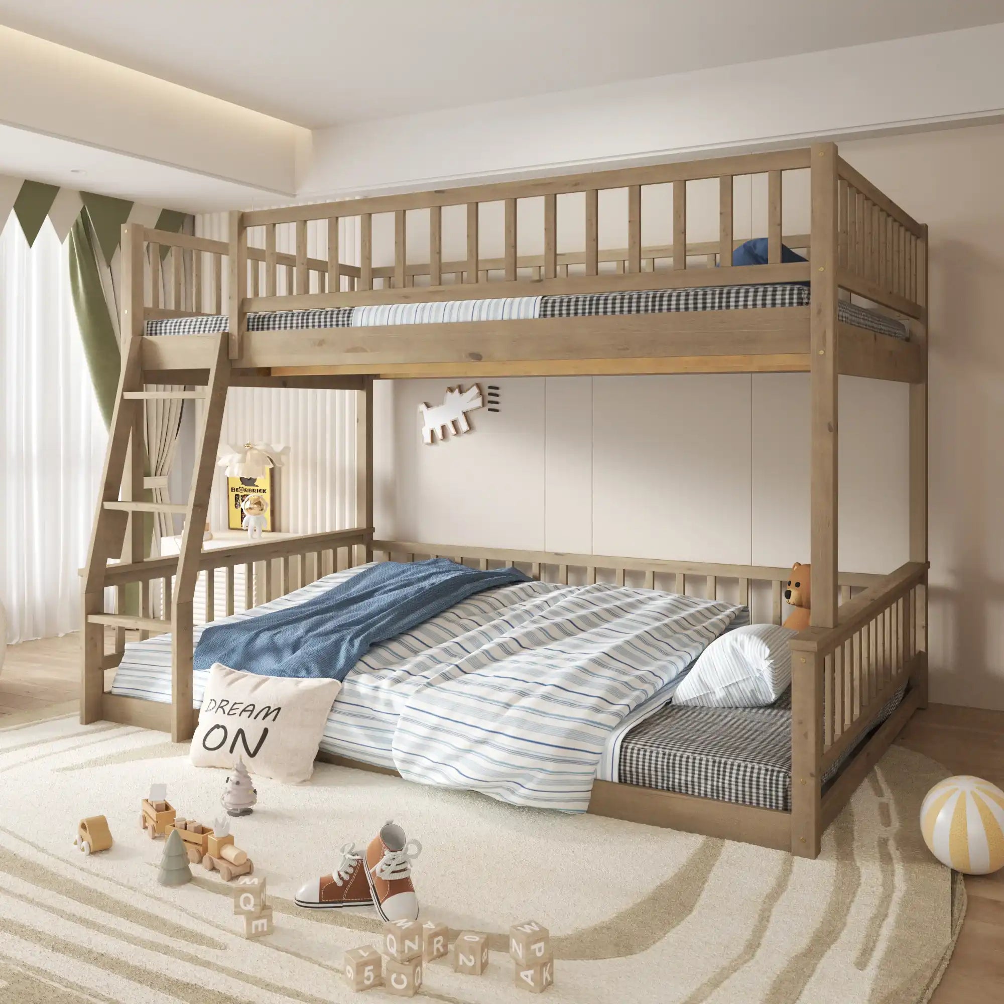 Full Over Queen Bunk Bed with Ladder and Guardrails, Walnut - Best Buy Furniture