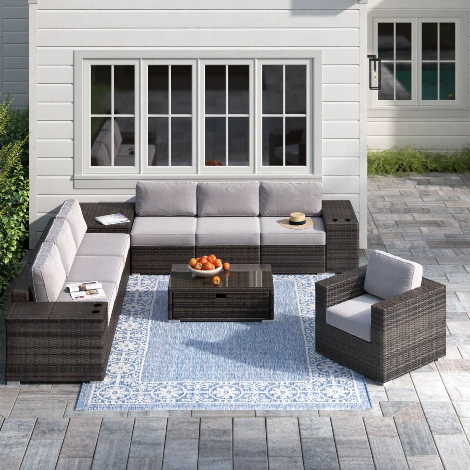 Modern Patio Rattan Sectional Set With Cushions - Best Buy Furniture