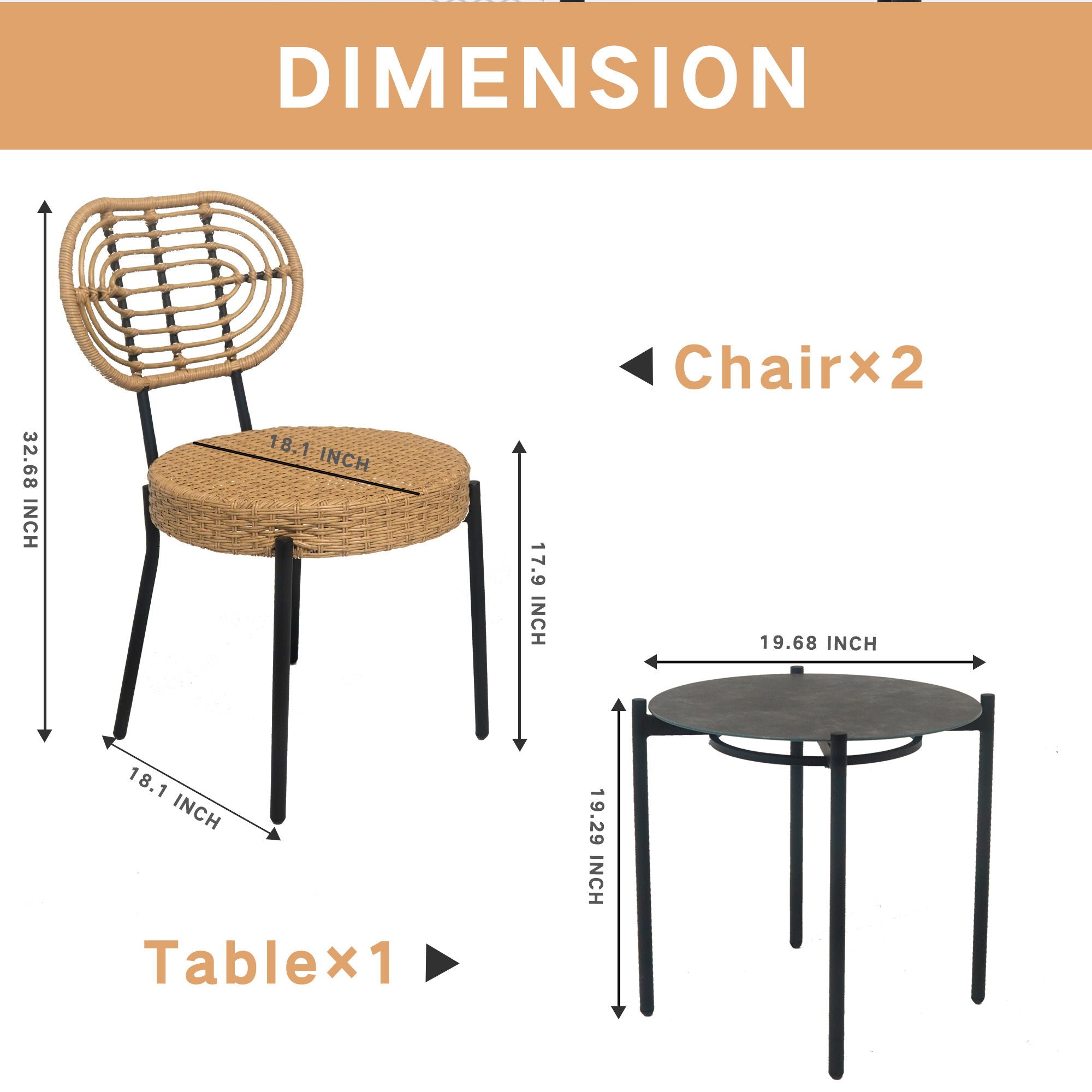 3 Pieces Of Luxury Outdoor Wicker Furniture Patio Bistro Style Table And Chair Combination, Weather Resistant PE Wicker Weave, Suitable For Garden - Black / Natural - Best Buy Furniture