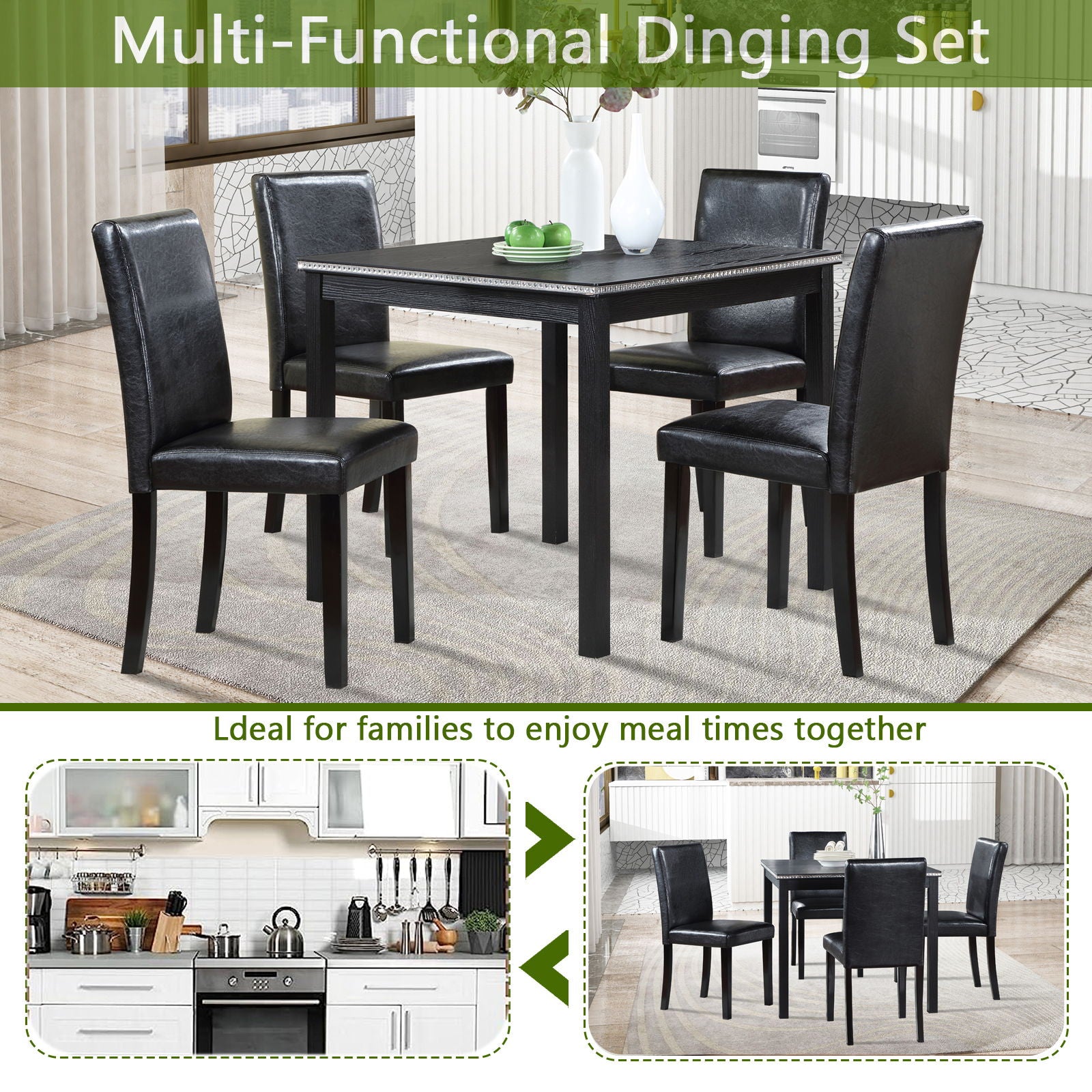 5 Pieces Wooden Dining Table Set, Square Table And 4 Upholstered Chairs - Best Buy Furniture