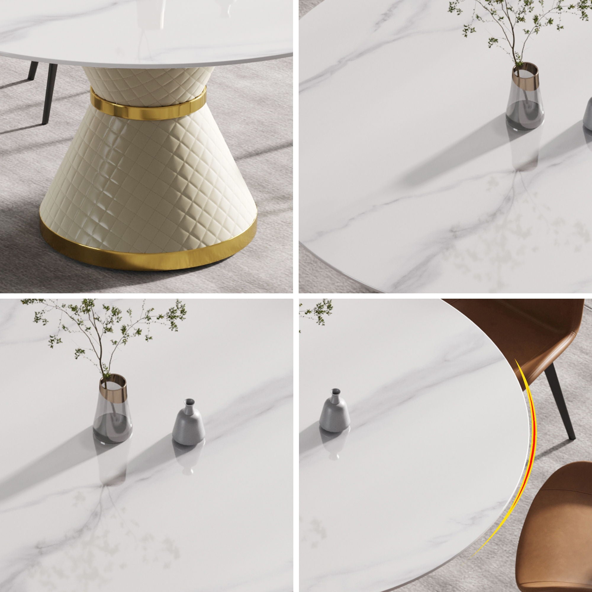 Modern Artificial Stone Round Carbon Steel Base Dining Table, Can Accommodate 6 People - Best Buy Furniture