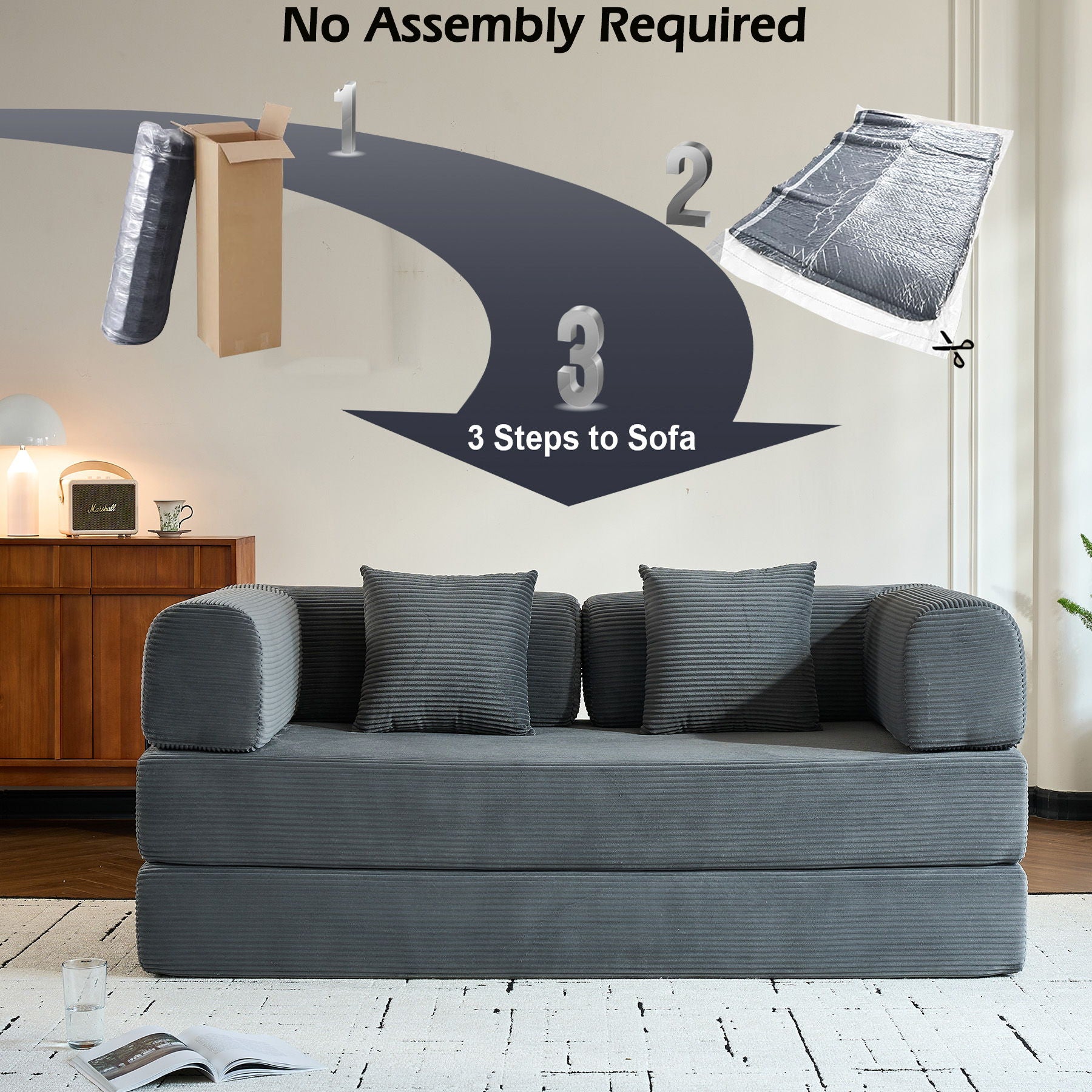 Convertible Sleeper Sofa Bed With Cylindrical Pillow, With Fixed Shape Frame - Best Buy Furniture