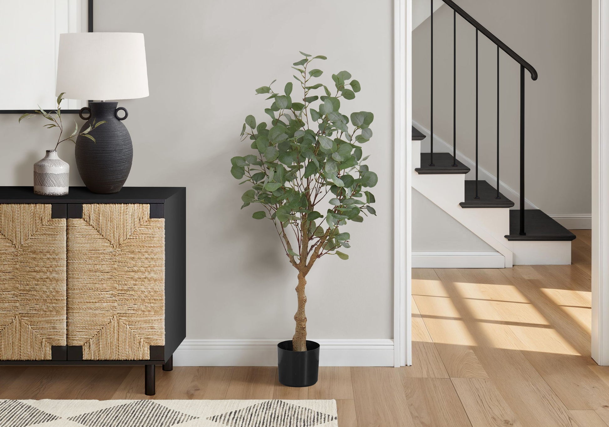 46" Tall, Artificial Plant, Eucalyptus Tree, Indoor, Faux, Fake, Floor, Greenery, Potted, Decorative - Green / Black - Best Buy Furniture
