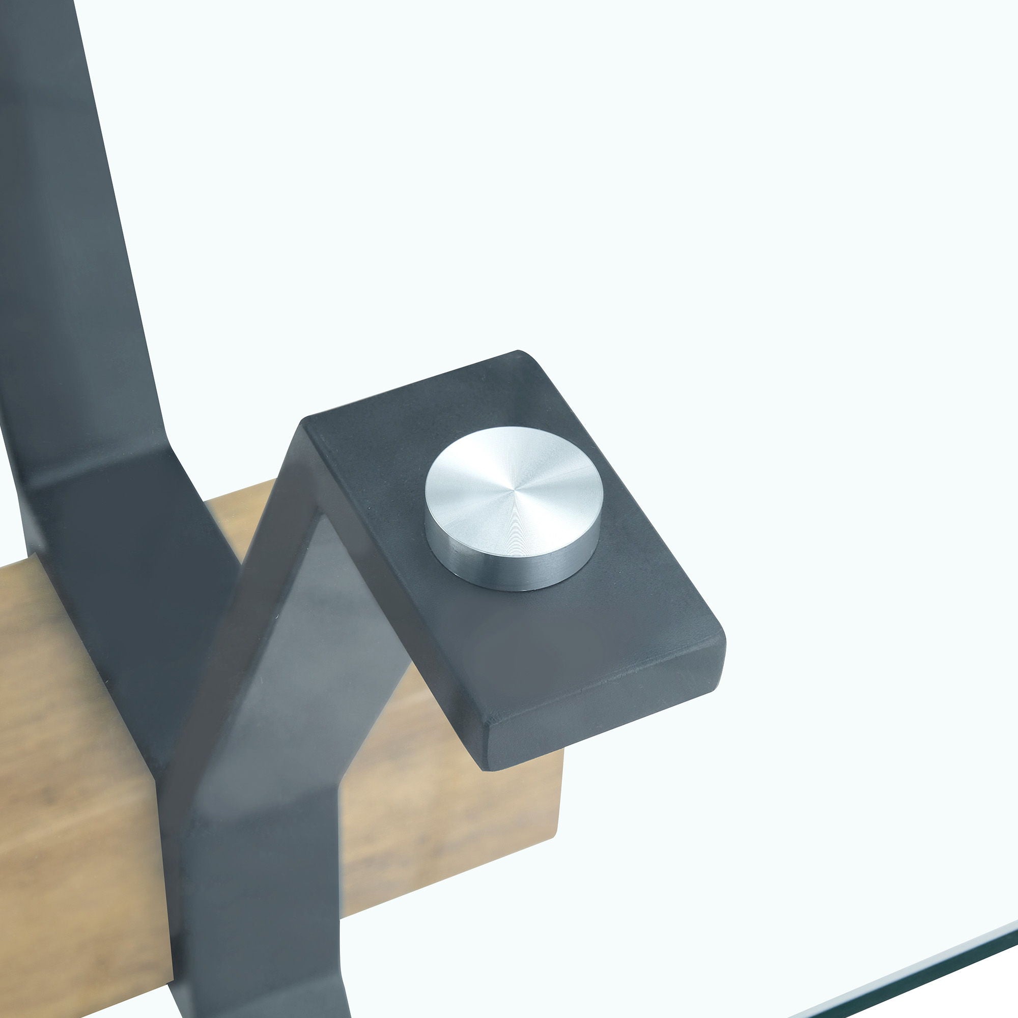 Elegant Tempered Glass Dining Table With X Shaped Metal Legs And Wood Grain Crossbeam - Black / Transparent - Best Buy Furniture