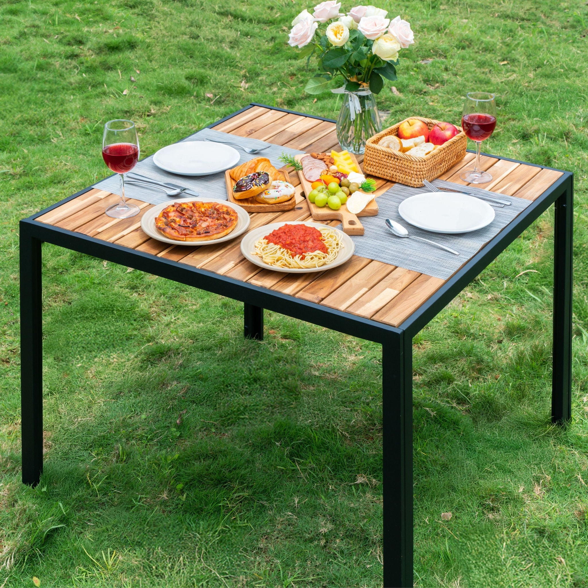 5 Piece Patio Dining Table Set, Acacia Wood Table Top With Umbrella Hole - Best Buy Furniture