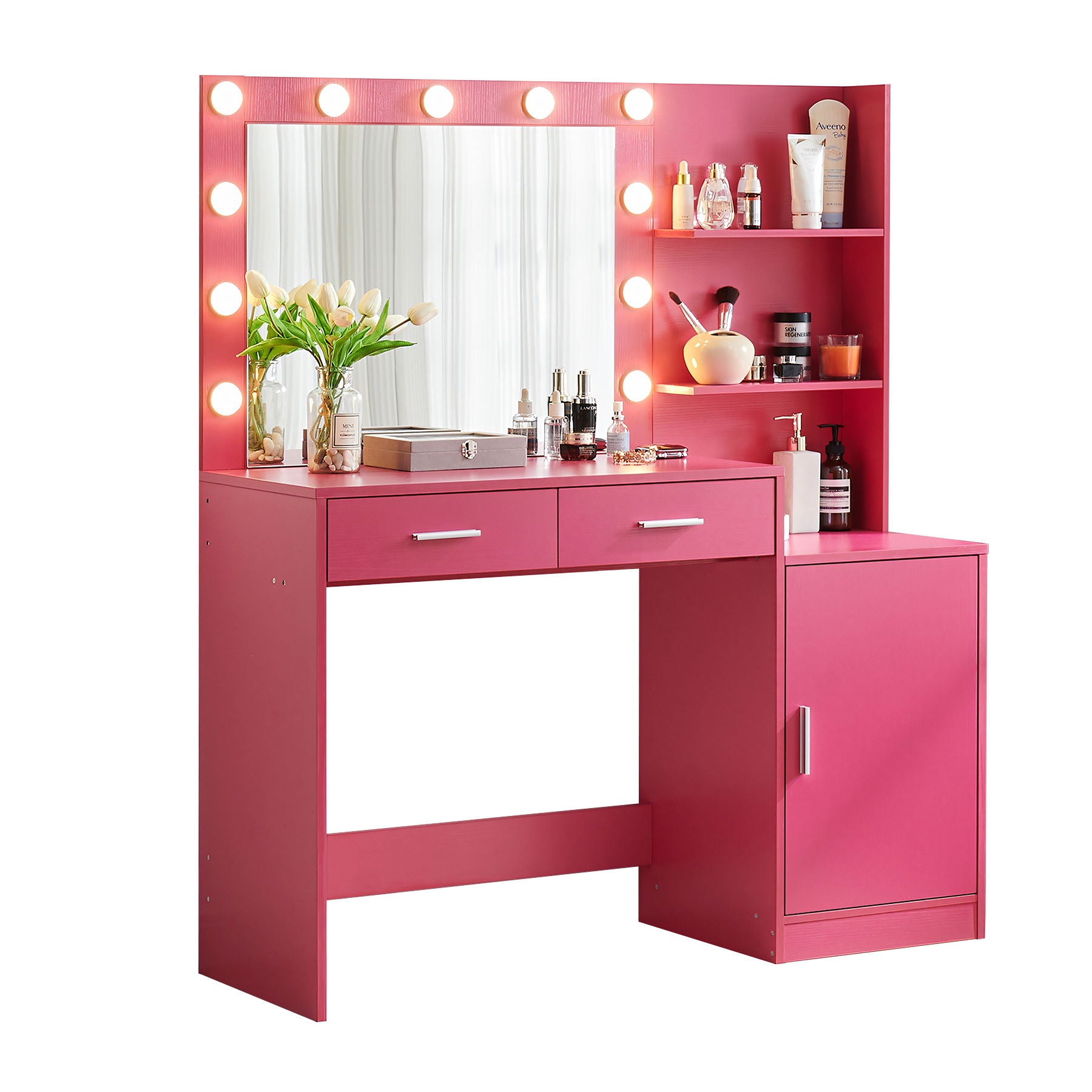 Vanity Desk With Mirror And Lights, 46.4In Dressing Table With 2 Large Drawer & Large Vertical Organizer, 3 Level Dresser & 3 Lighting Modes Adjustable Brightness, Suitable For Bedroom - Best Buy Furniture