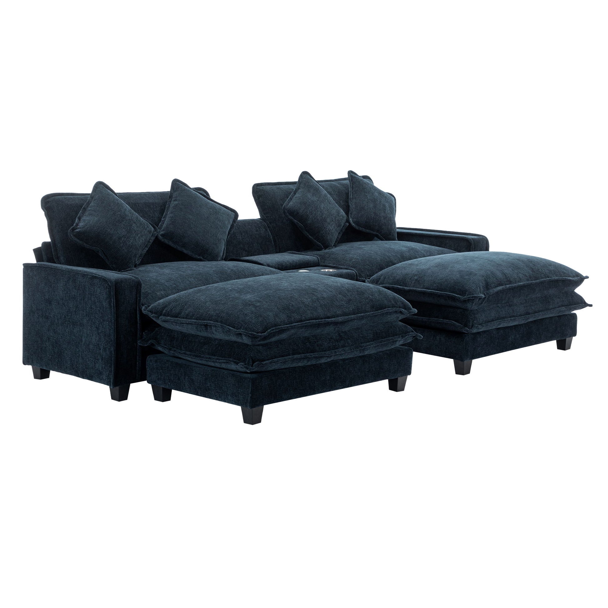 Sectional Sofa Chenille Upholstered Sofa With Two Removable Ottoman, Two USB Ports, Two Cup Holders And Large Storage Box For Living Room - Best Buy Furniture