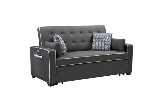 Cody - Modern Fabric Sleeper Sofa With 2 USB Charging Ports And 4 Accent Pillows - Gray - Best Buy Furniture