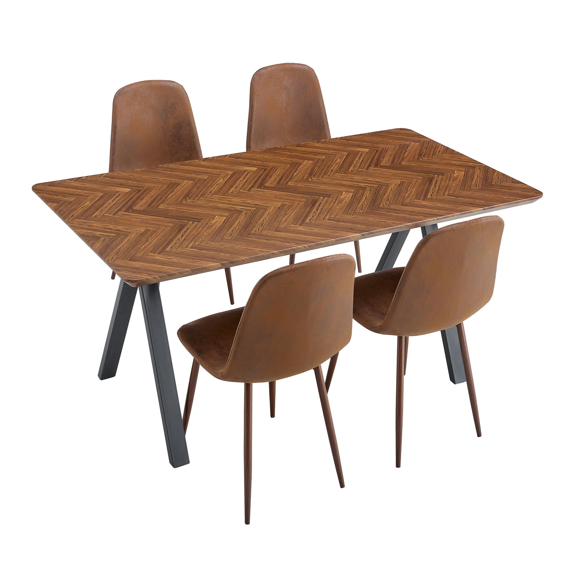 Suede Backrest Chairs With Metal Legs & Herringbone Dining Table Set - Best Buy Furniture