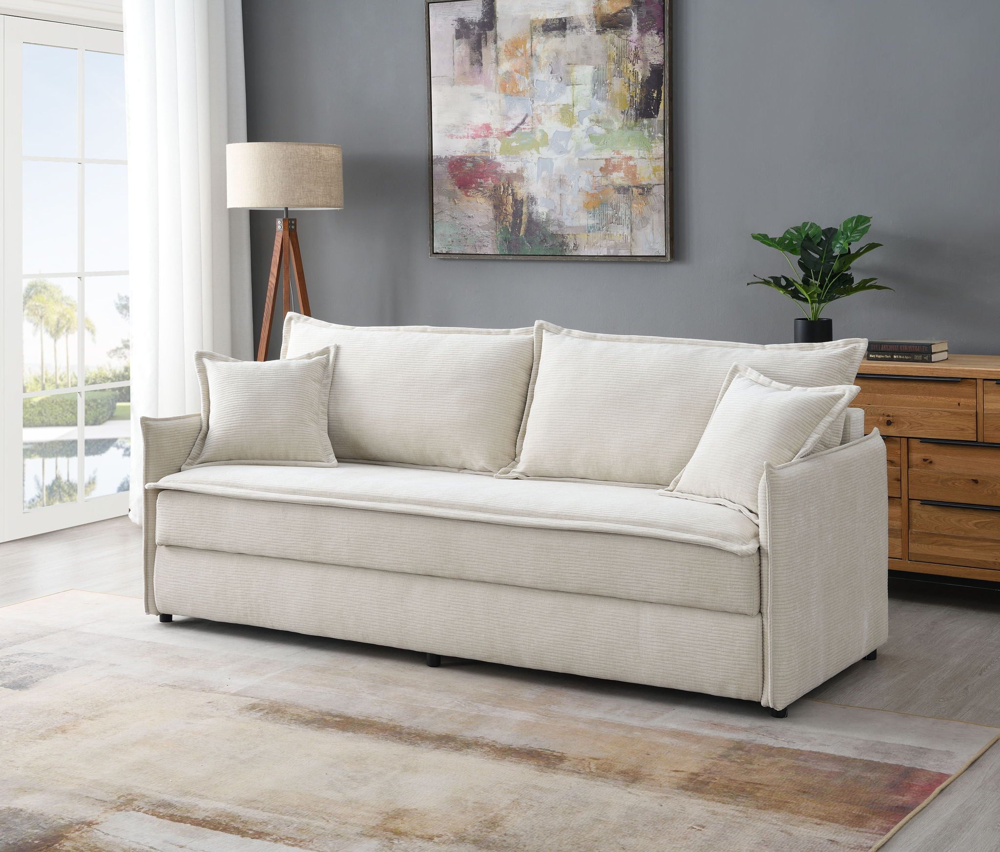 Elisea - Sleeper Sectional Sofa With 2 Toss Pillows - Beige - Best Buy Furniture