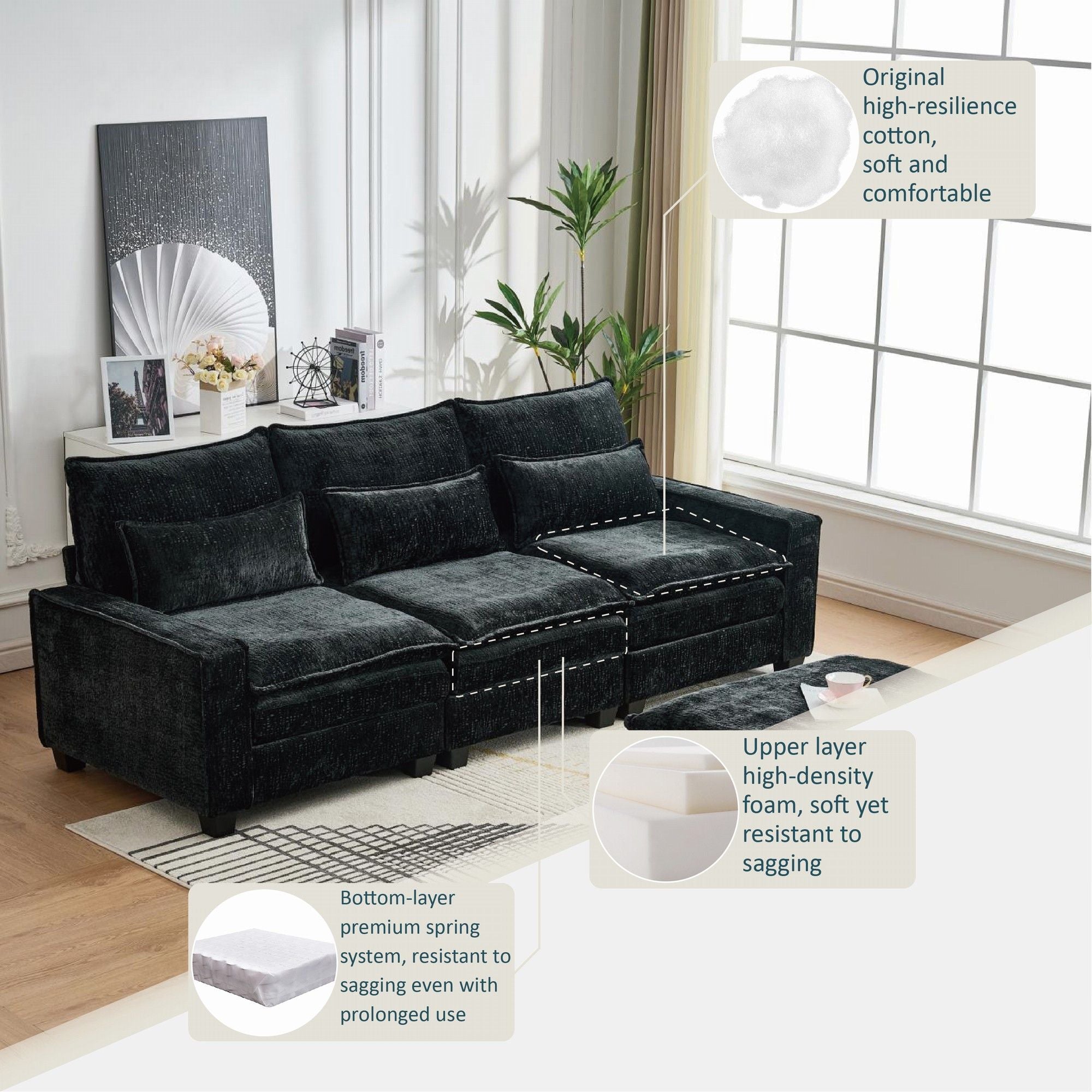 Modern Comfy Chenille L Shaped Sectional Sofa With Movable Ottoman - Best Buy Furniture