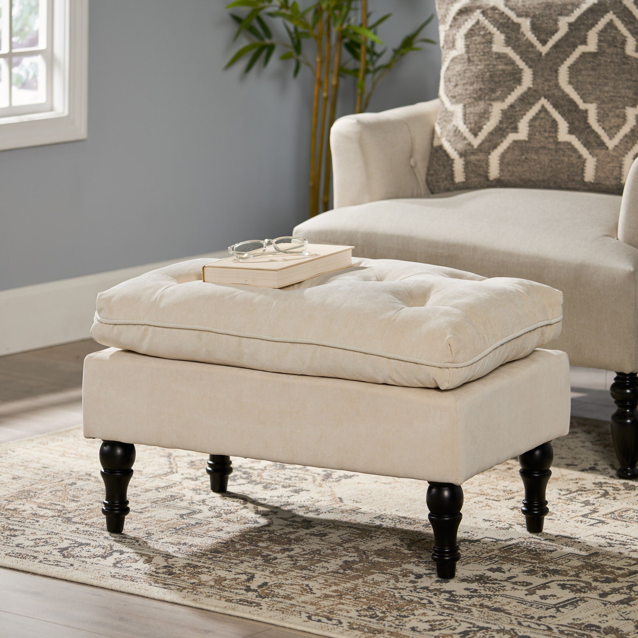 Lofton - Pillow Top Ottoman With Button Tufting - Cream - Best Buy Furniture