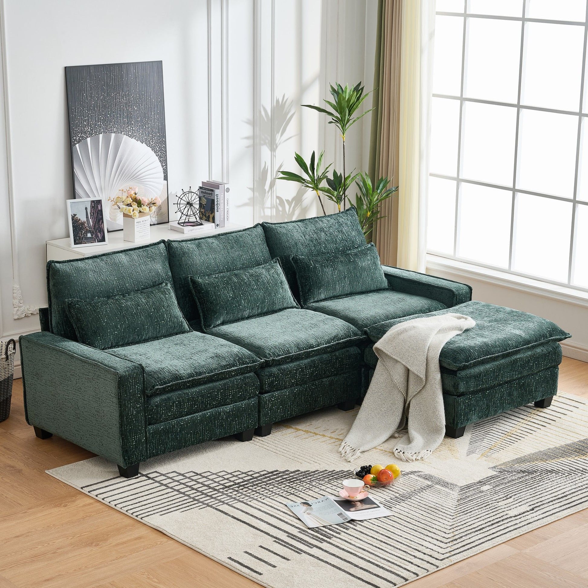 Modern Comfy Chenille L Shaped Sectional Sofa With Movable Ottoman - Best Buy Furniture