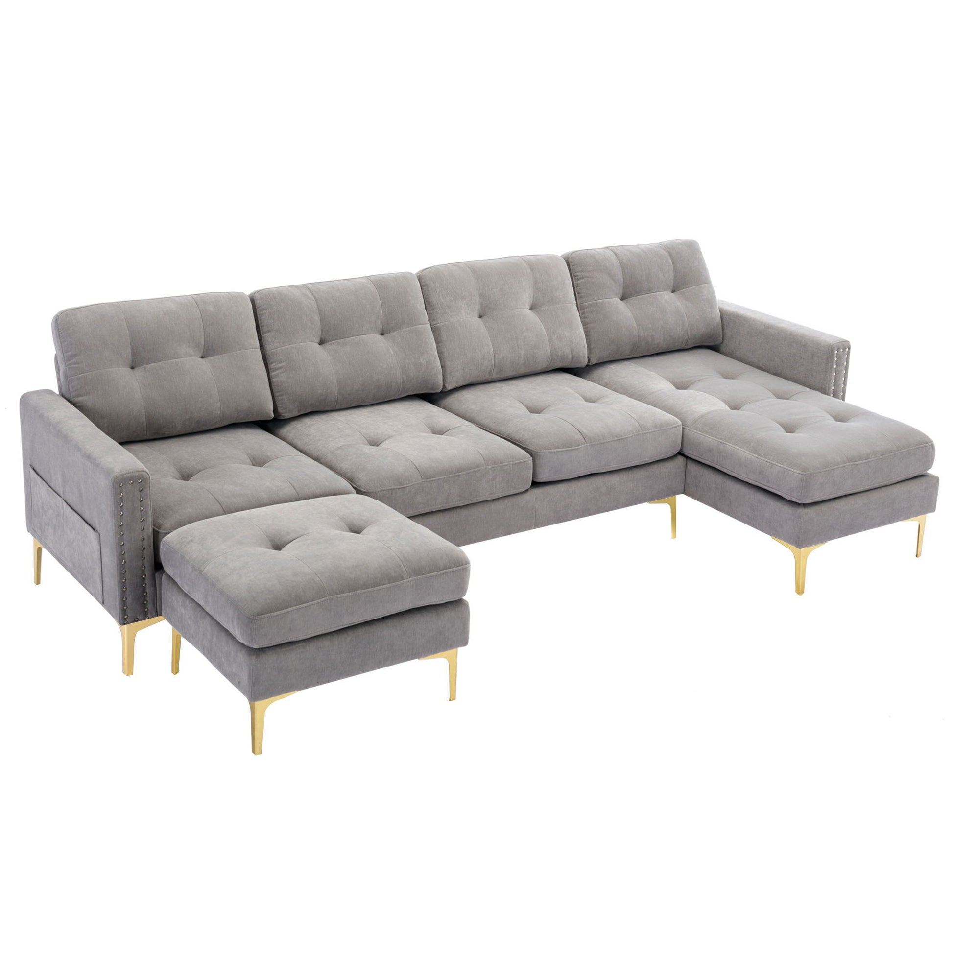 Modern L - Shape Convertible Sectional Sofa With Movable Ottoman - Best Buy Furniture