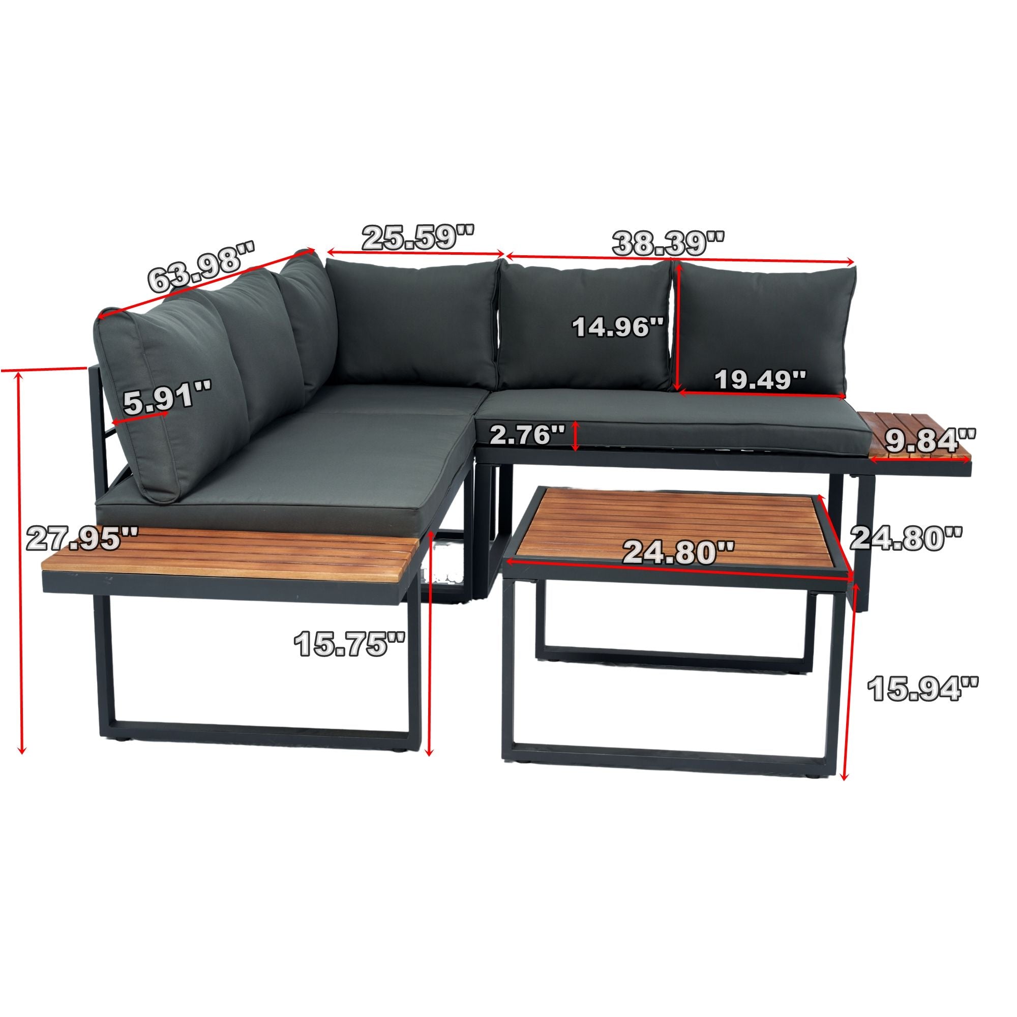 4 Piece L-Shaped Patio Wicker Outdoor 5 Seater Sectional Sofa Seating Group Conversation Sets With Side Table & Cushions - Dark Gray - Best Buy Furniture