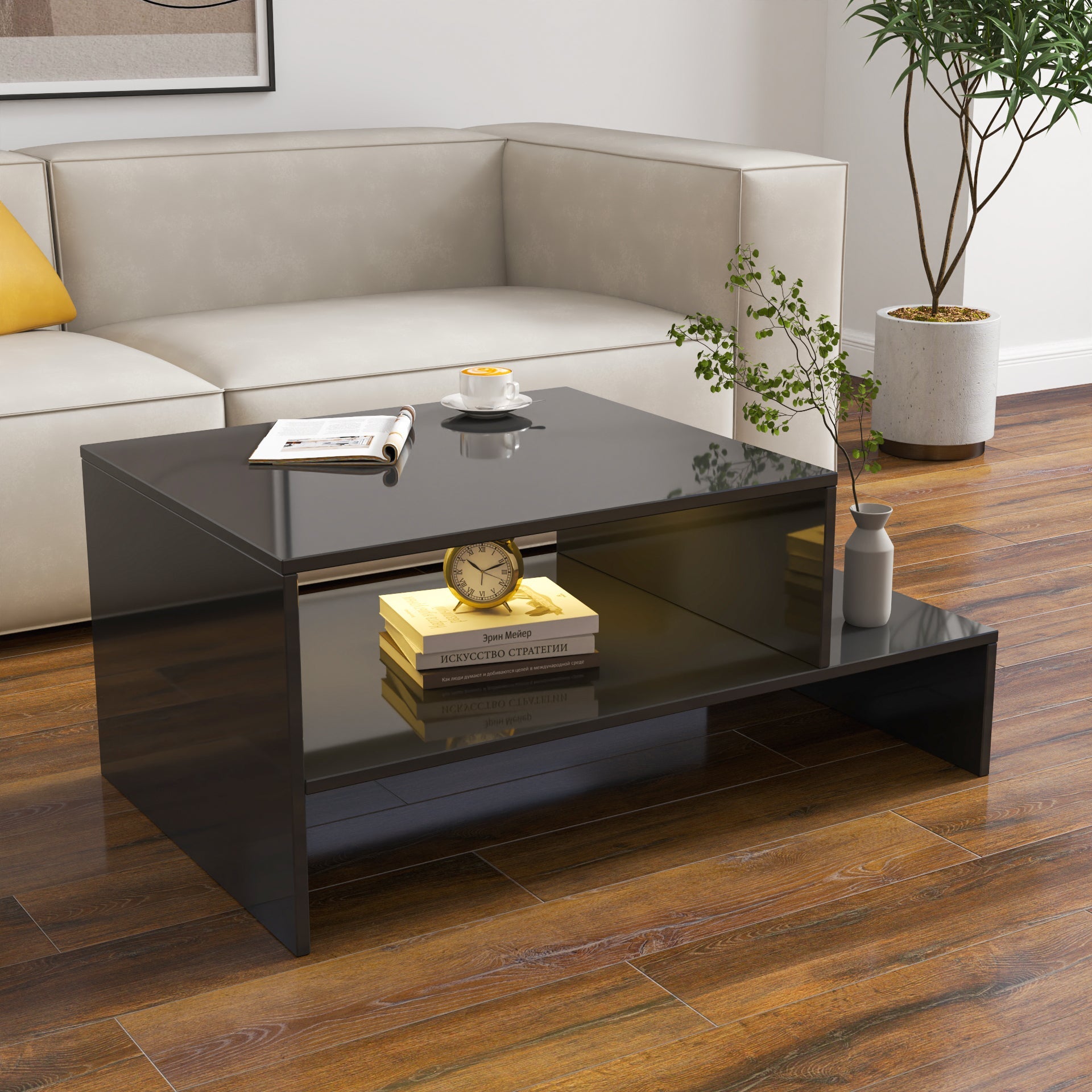 Coffee table with unique architectural shape,black - Best Buy Furniture
