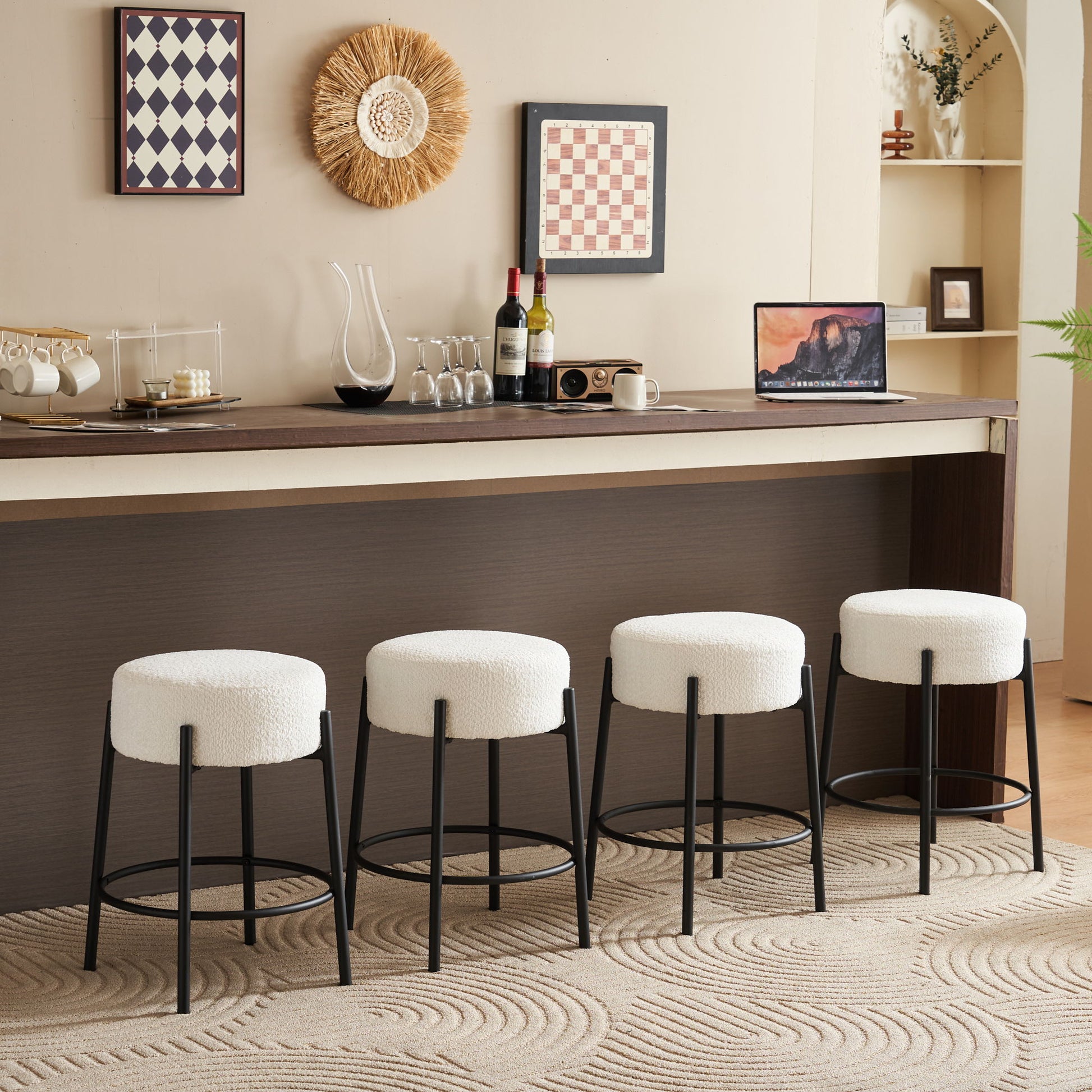 Round Bar Stools (Set of 2), Contemporary Upholstered Dining Stools For Kitchens, Coffee Shops And Bar Stores - Best Buy Furniture