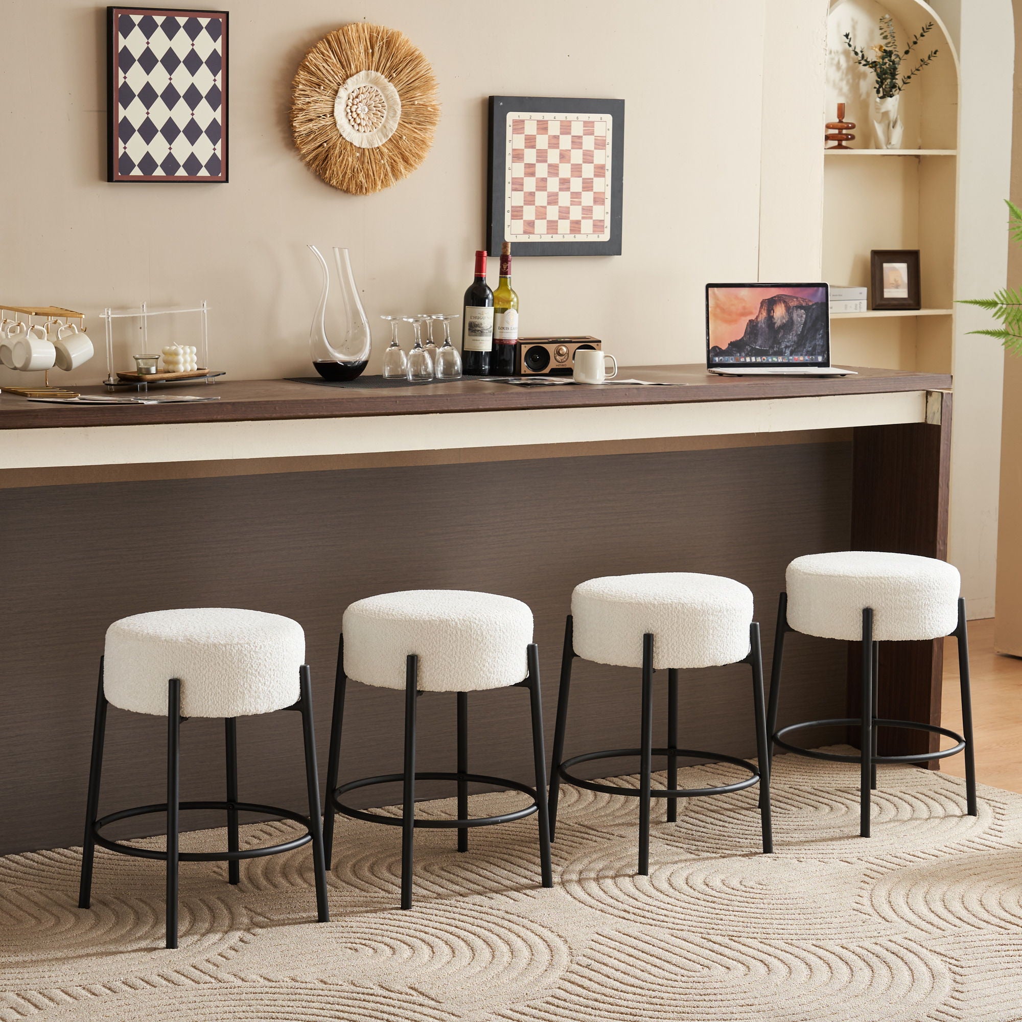 Round Bar Stools (Set of 2), Contemporary Upholstered Dining Stools For Kitchens, Coffee Shops And Bar Stores - Best Buy Furniture