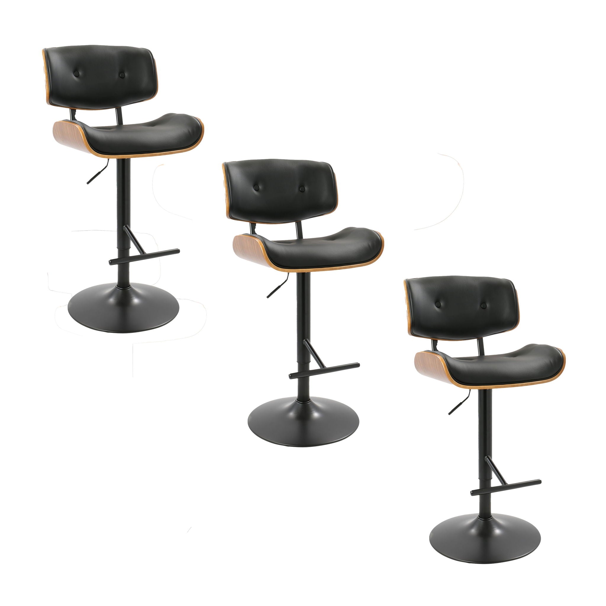 Lombardi - Mid Century Modern Adjustable Barstool With Swivel With Straight T Footrest (Set of 3) - Best Buy Furniture