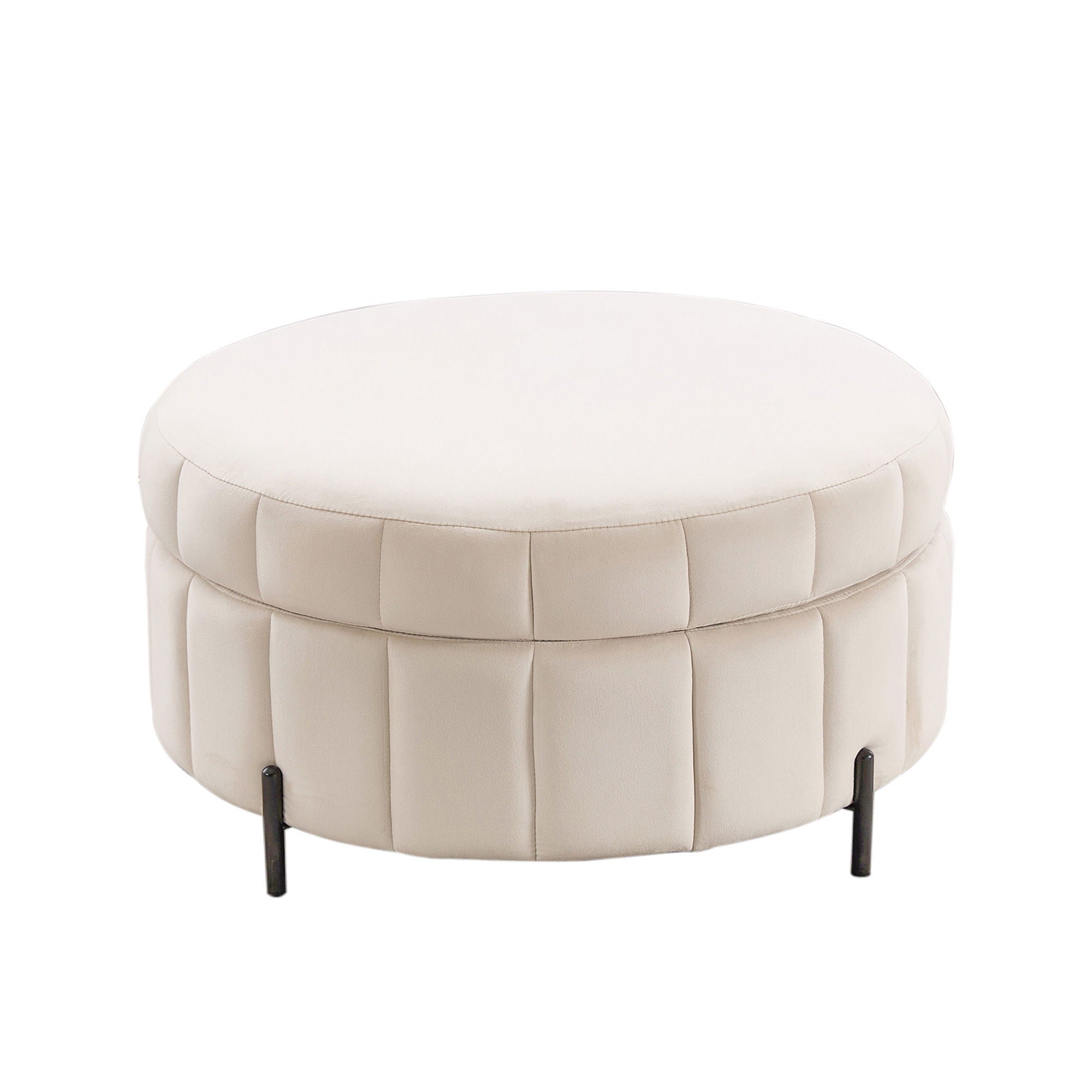Upholstered Round Ottoman With Reversible Lid, Channel Tufted Pumpkin Shape - Best Buy Furniture
