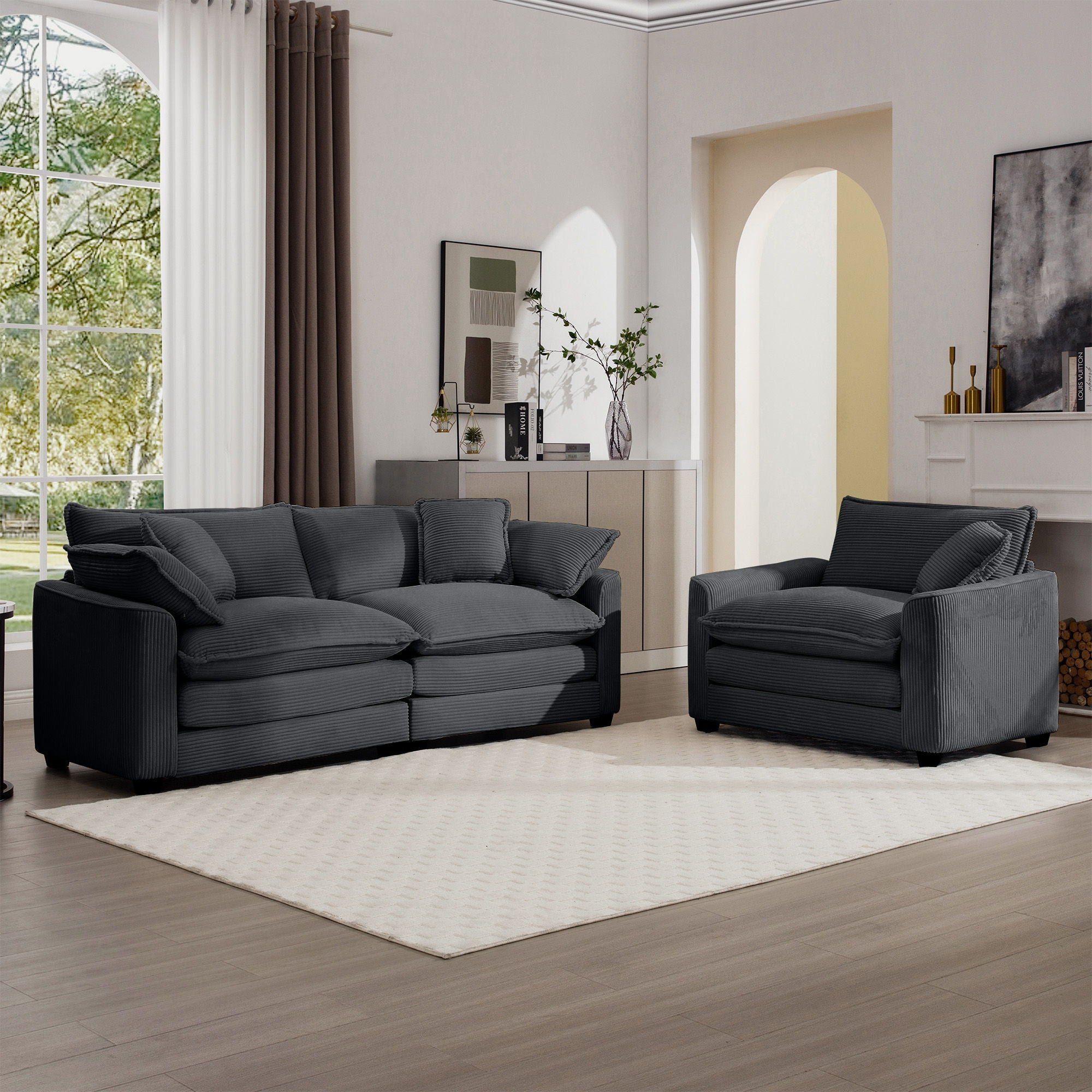 Elegant Corduroy Oversized Sectional Sofa Set With Deep Seats And Flexible Layout - Best Buy Furniture