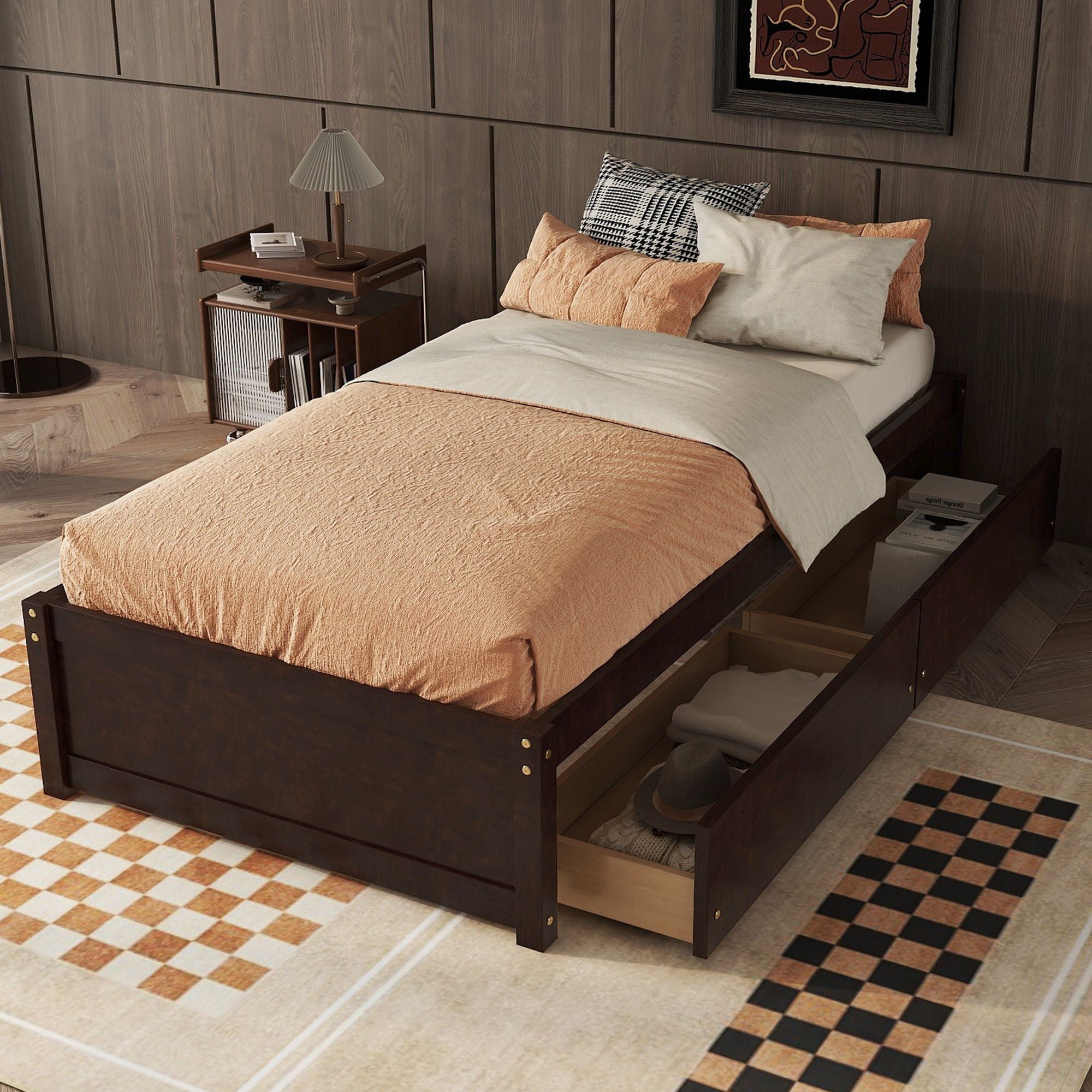 Twin Bed With 2 Drawers, Solid Wood, No Box Spring Needed - Best Buy Furniture