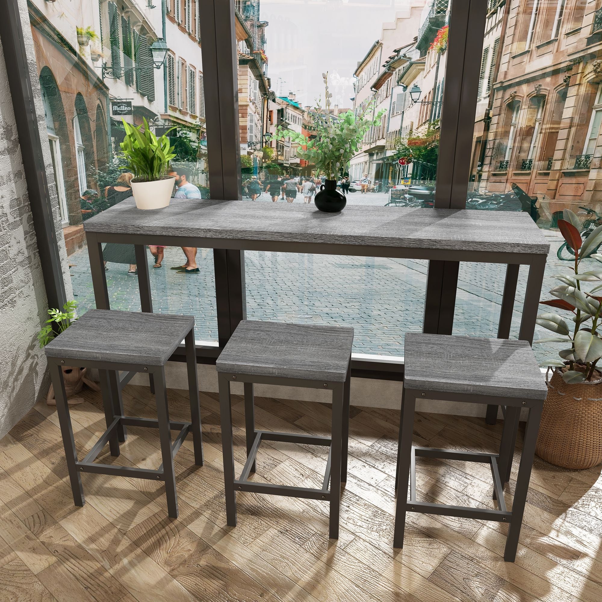 Modern Design Long Dining Table Set With 3 Stools - Best Buy Furniture