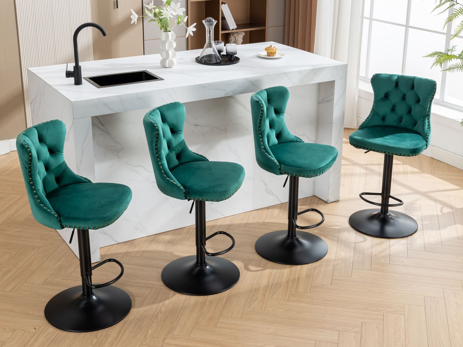 Swivel Velvet Barstools Adjusatble Seat Height, Modern Upholstered Bar Stools With Backs Comfortable Tufted For Home Pub And Kitchen Island (Set of 2) - Best Buy Furniture