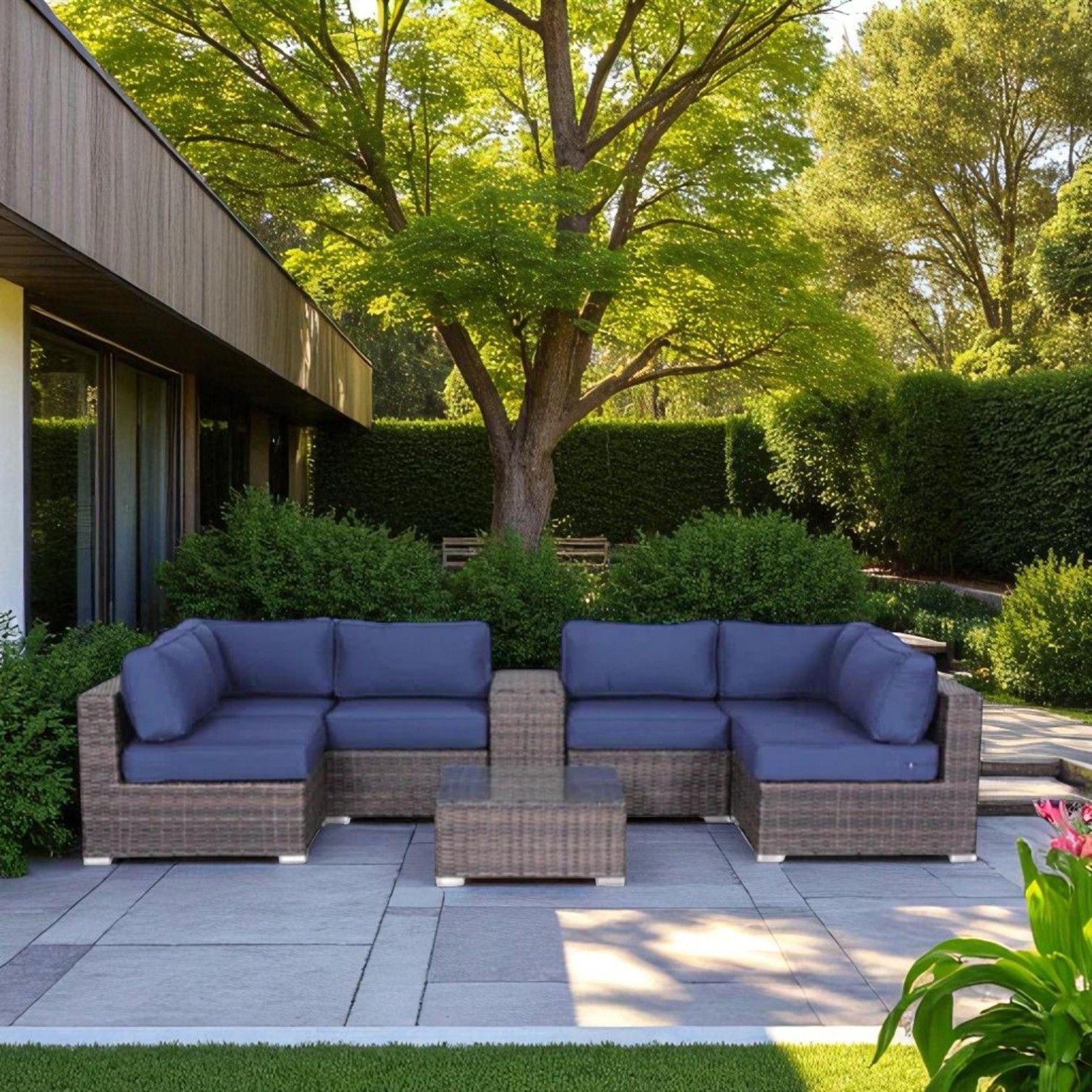 Elegant 4 Person Wicker Patio Seating Set With Cushions And Glass Top Table - Best Buy Furniture